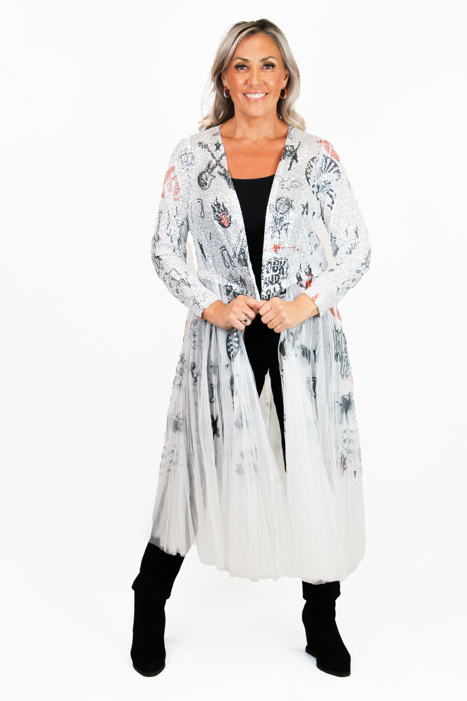Sequin Tulle Rock & Roll Print Duster