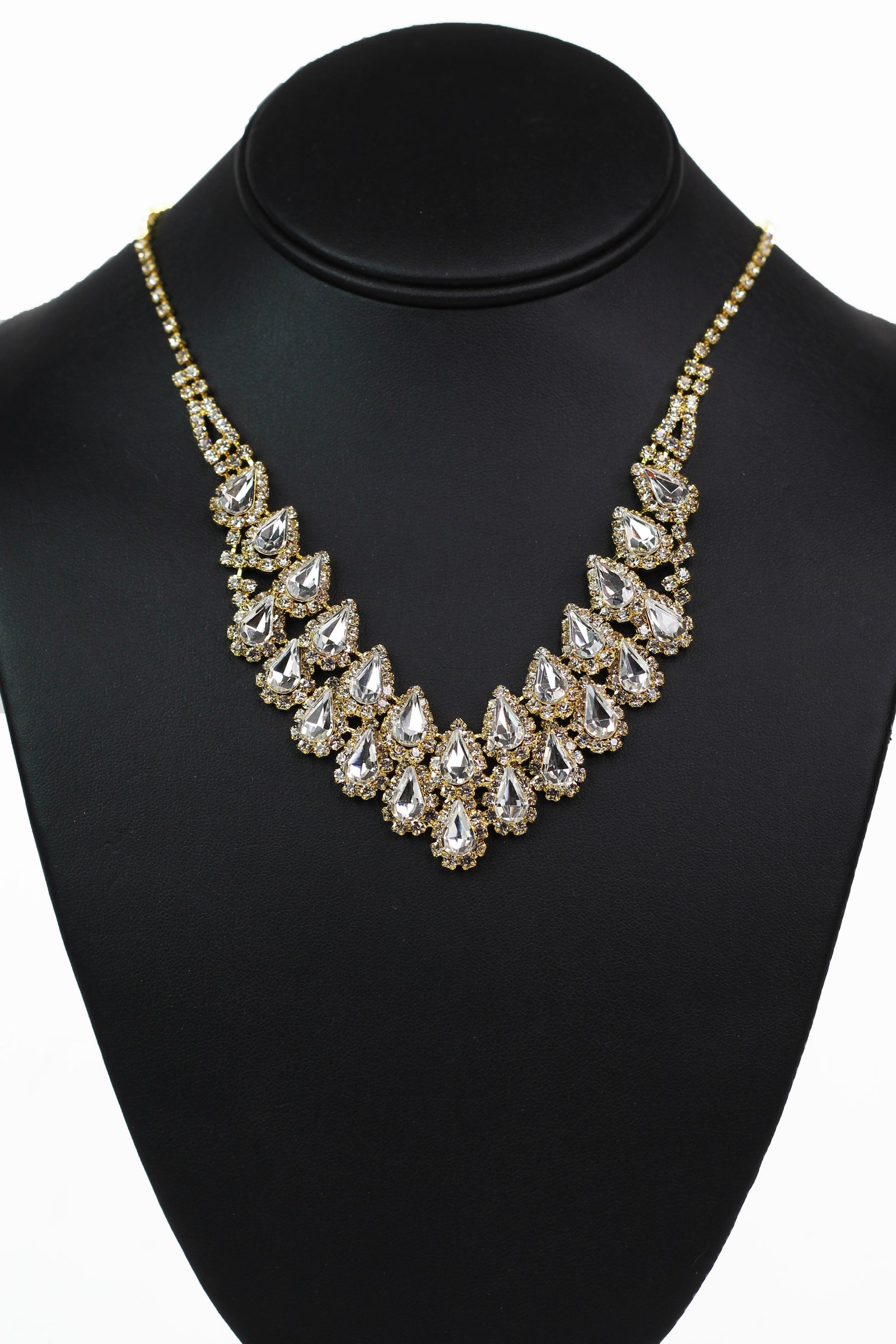 Two Row Teardrop Rhinestone Trim Necklace - Glitz & Ears Boutique