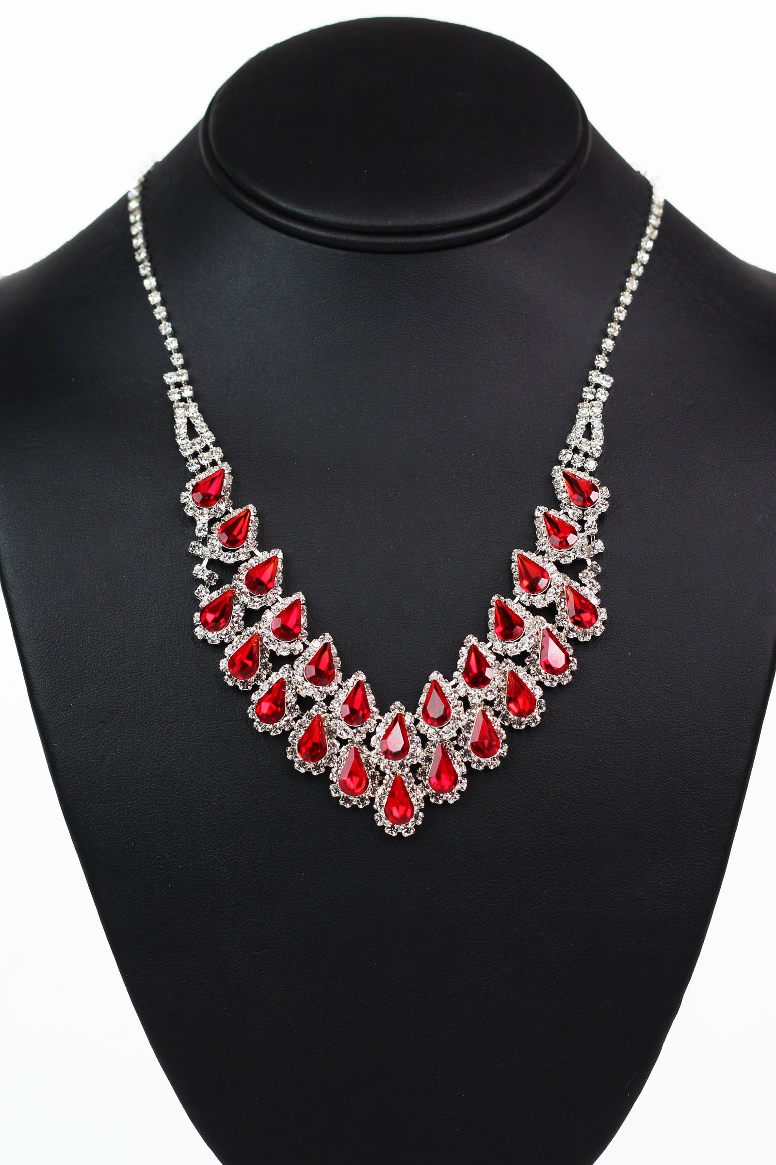 Two Row Teardrop Rhinestone Trim Necklace - Glitz & Ears Boutique