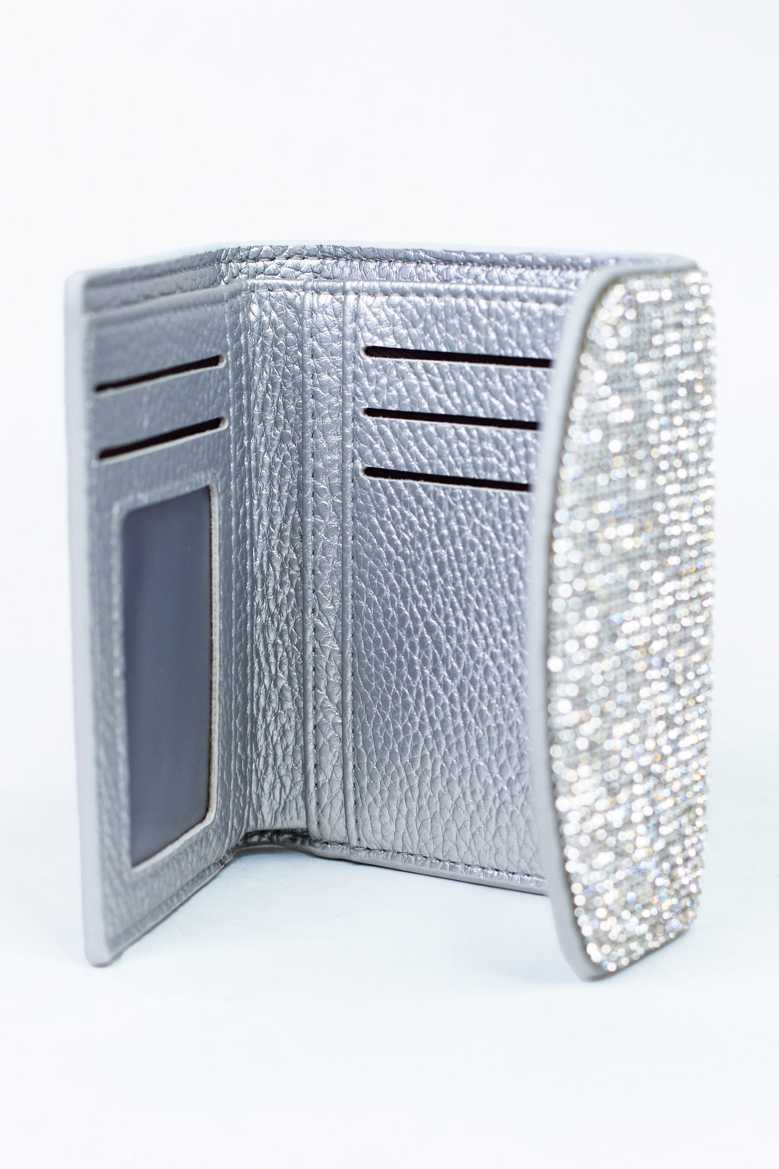 Cardholder Wallet w/ Rounded Rhinestone Flap