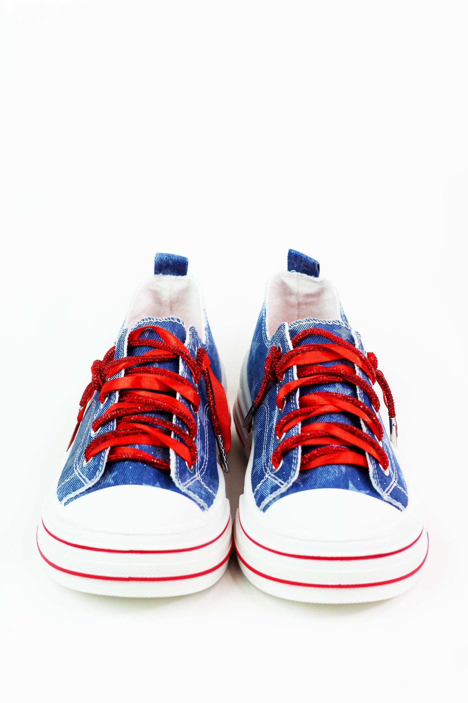 USA Stars Denim Sneakers w/ Rhinestone & Ribbon Laces