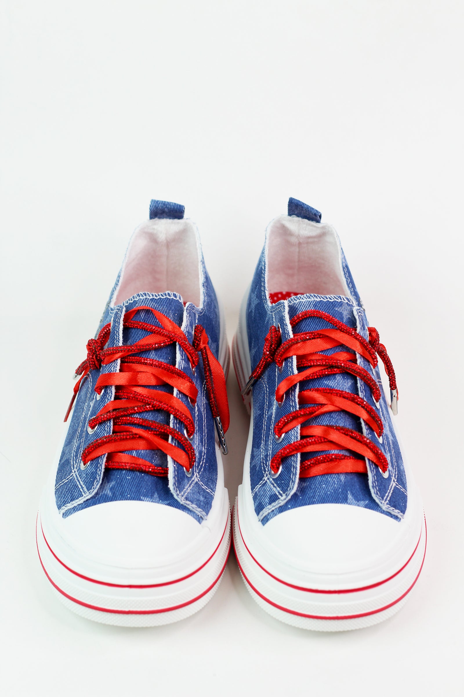 USA Stars Denim Sneakers w/ Rhinestone & Ribbon Laces - Glitz & Ears Boutique