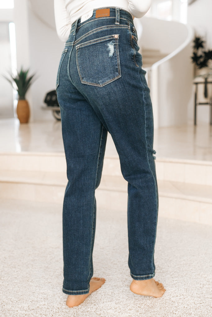 High Rise Slit Knee Boyfriend Jean (SALE)