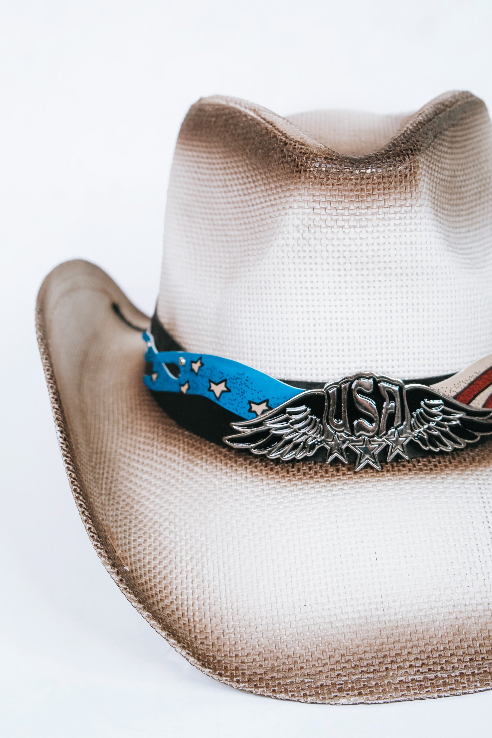 Straw Cowboy Hat w/ Patriotic Emblems
