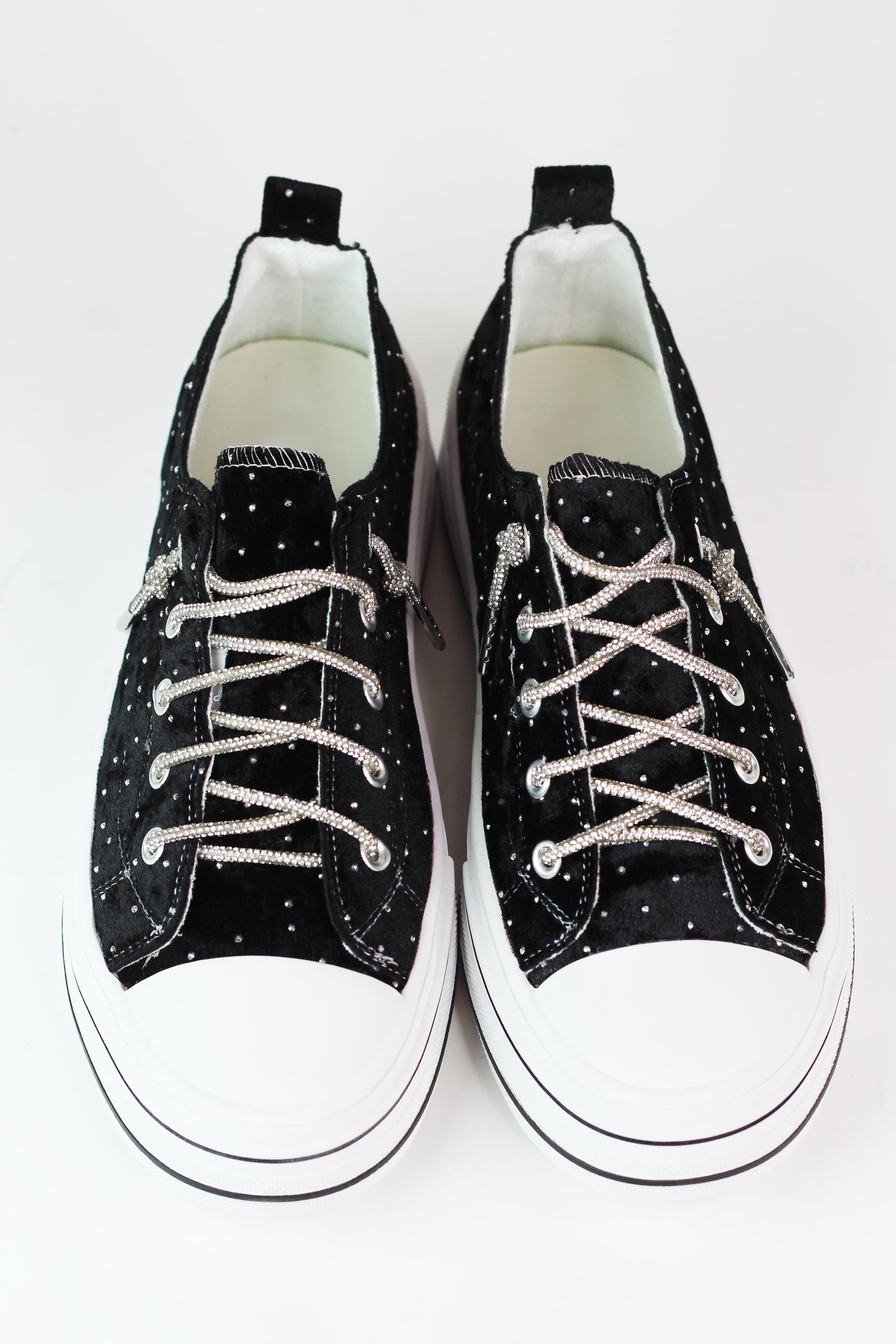 Rhinestone Studded Velvet Tennis Shoe