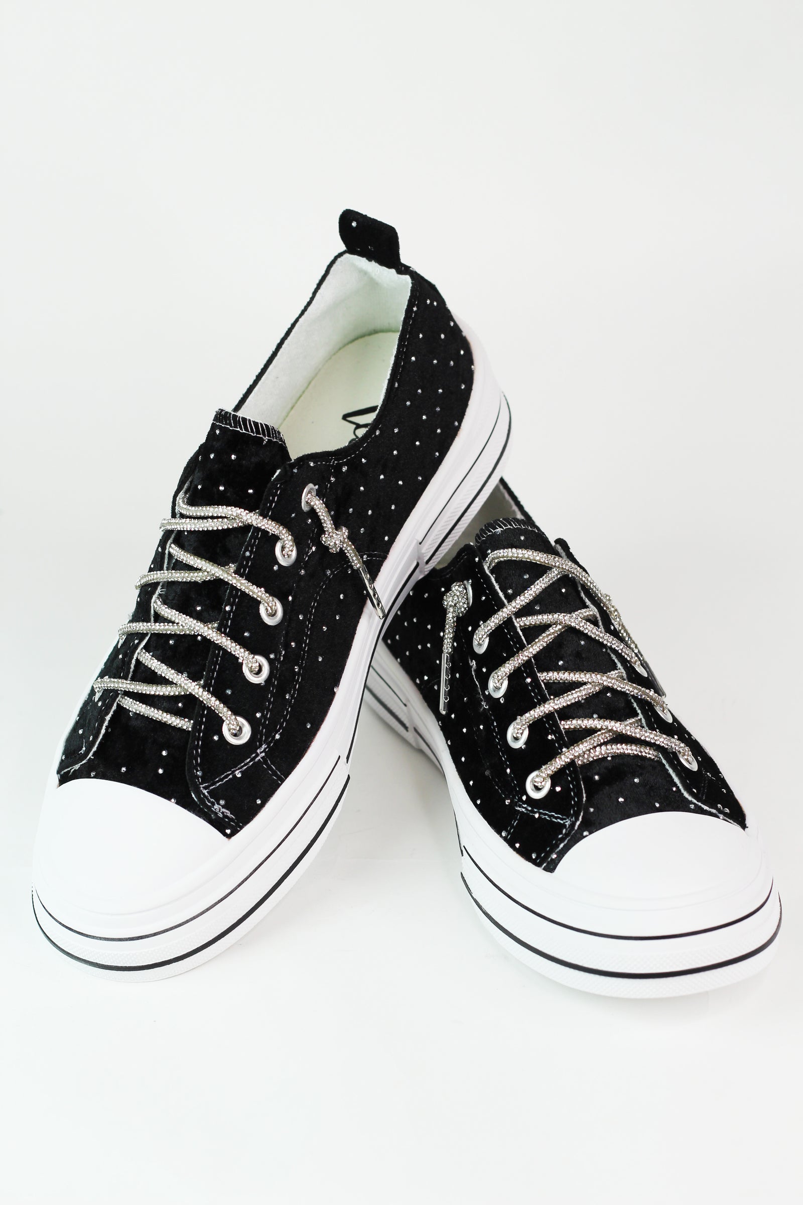 Rhinestone Studded Velvet Tennis Shoe