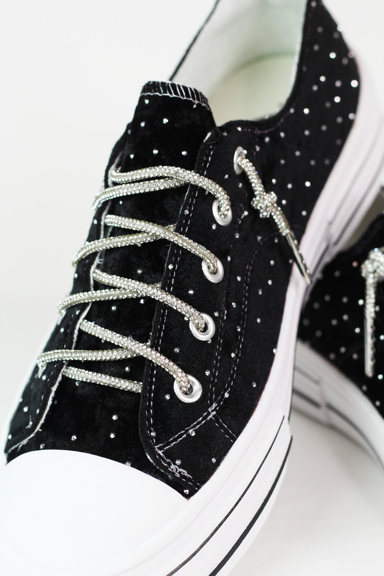 Rhinestone Studded Velvet Tennis Shoe