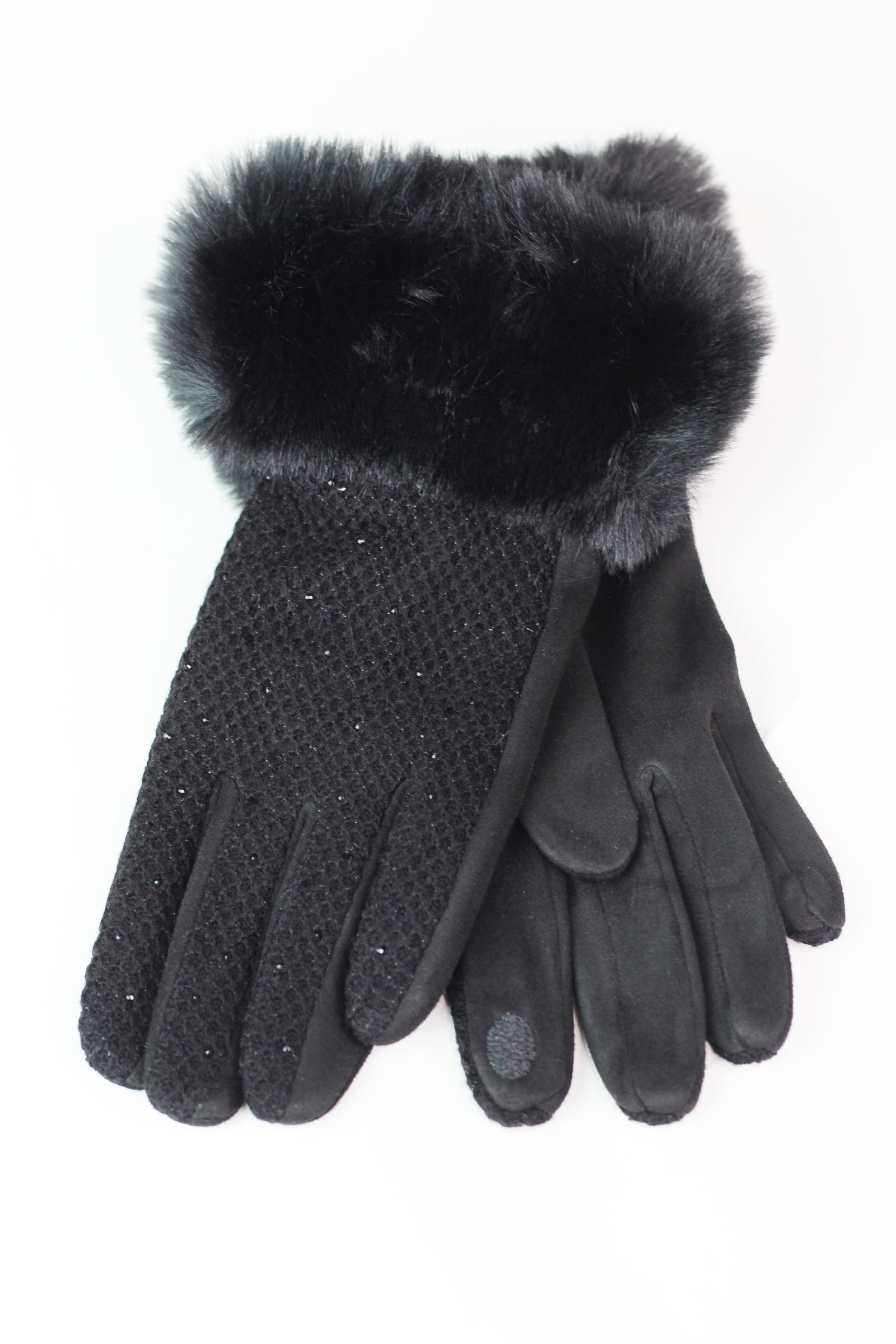 Waffle Knit & Stone Gloves w/ Fur Cuff