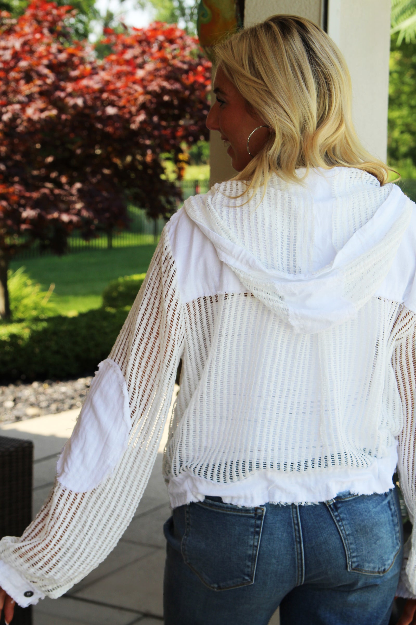 Hooded See Through Button Down Top