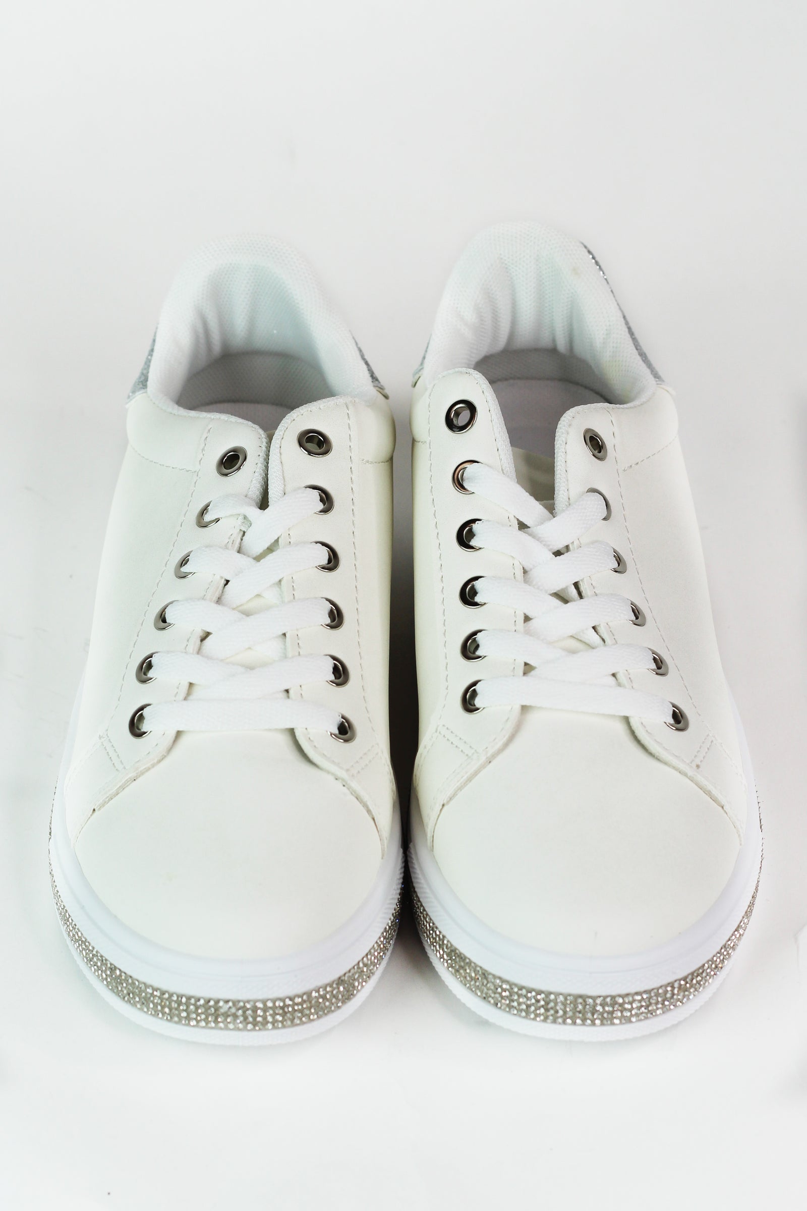 Sneaker w/ Rhinestone Trim White Sole