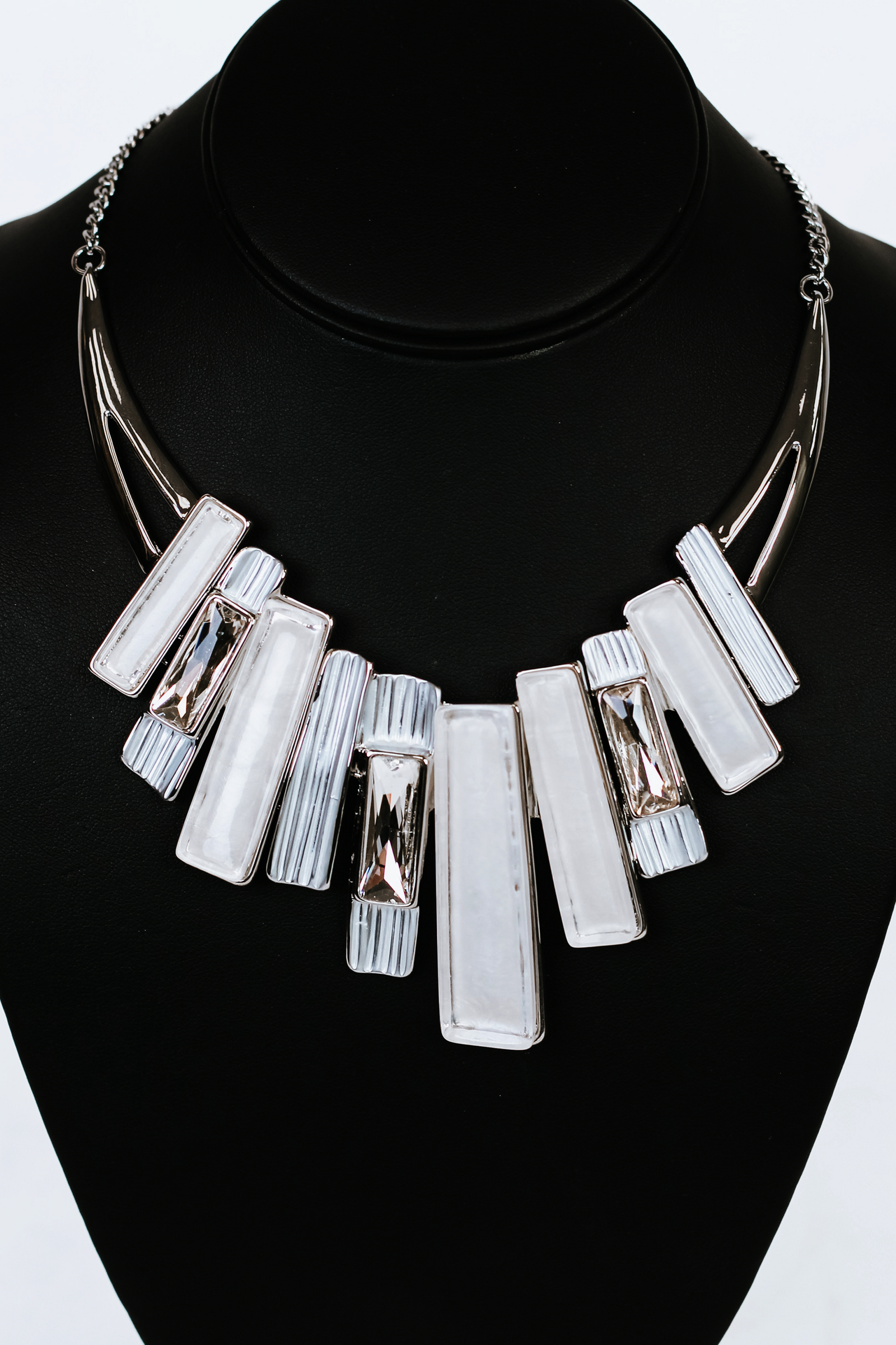 Rhinestone & Epoxy Rectangle Bars Statement Necklace