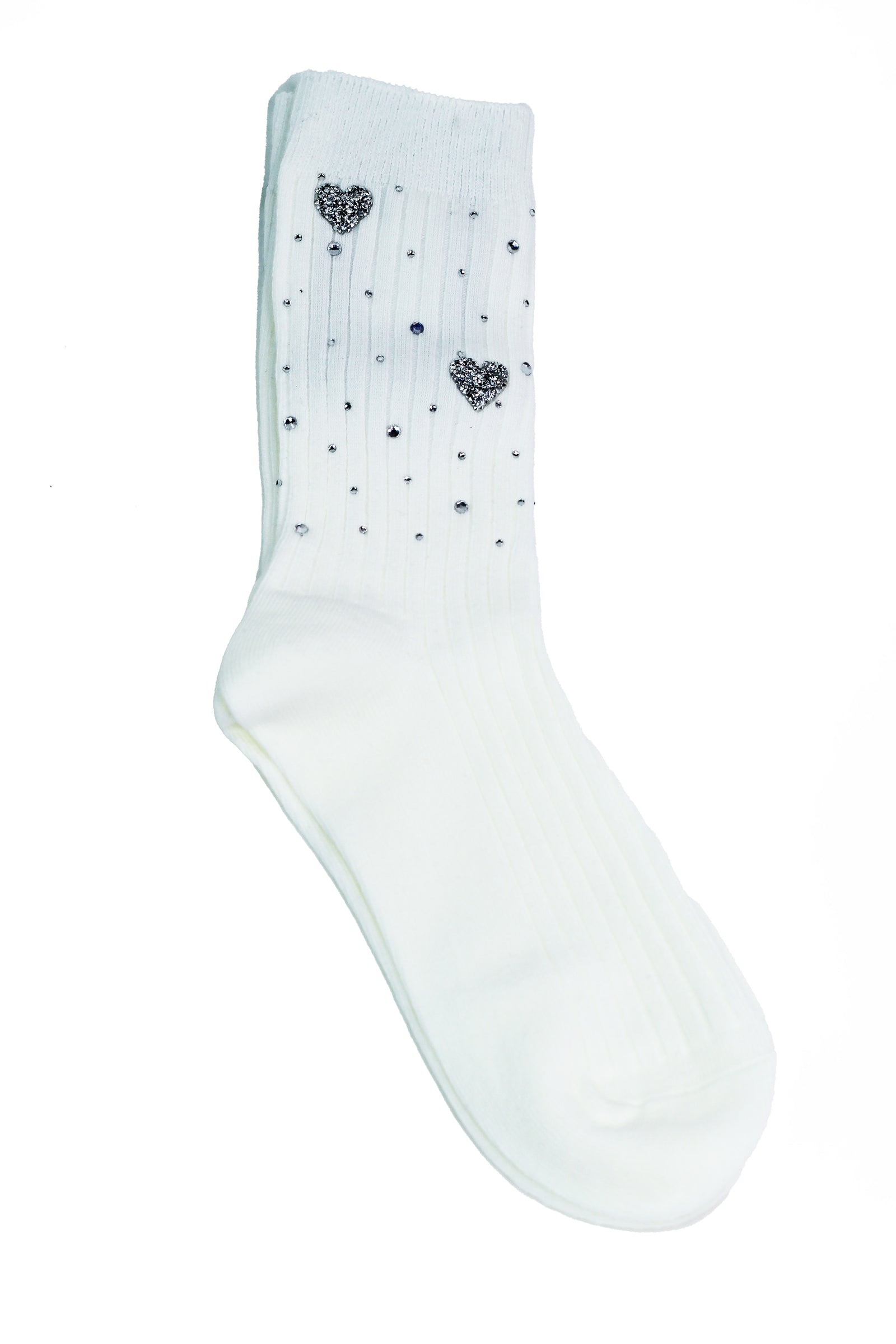Rhinestone Hearts & Scattered Stones Ribbed Crew Socks - Glitz & Ears Boutique