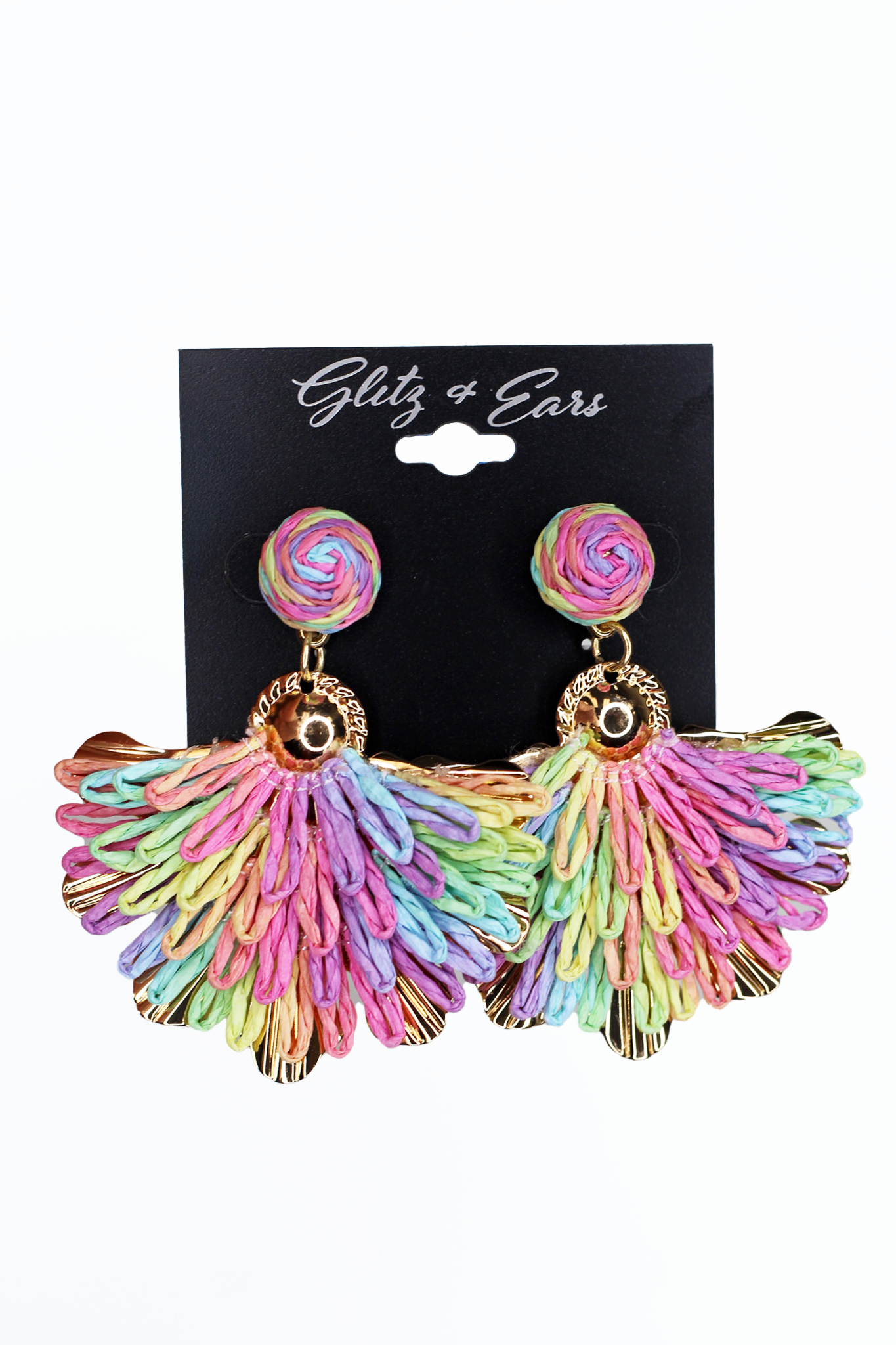 Fan Design Metal & Wicker Earring - Glitz & Ears Boutique