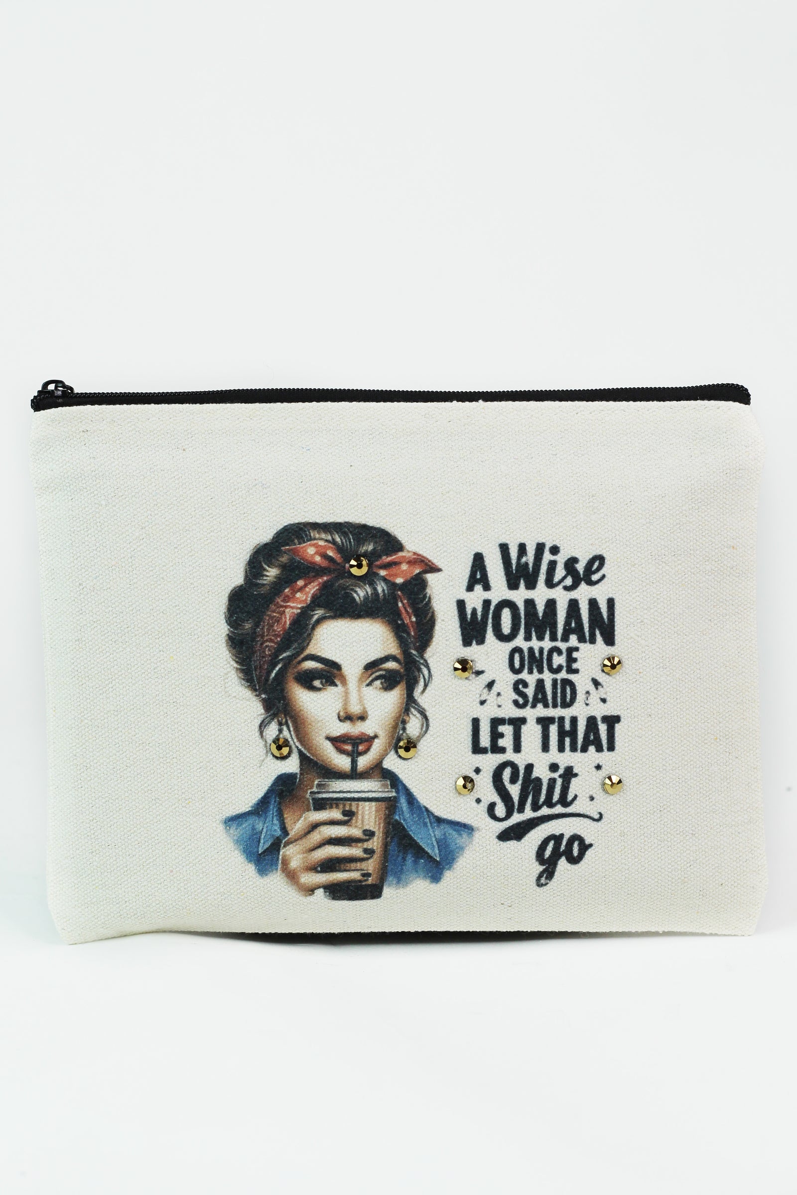 Photo & Quote Canvas Zip Pouch w/ Stone Accents