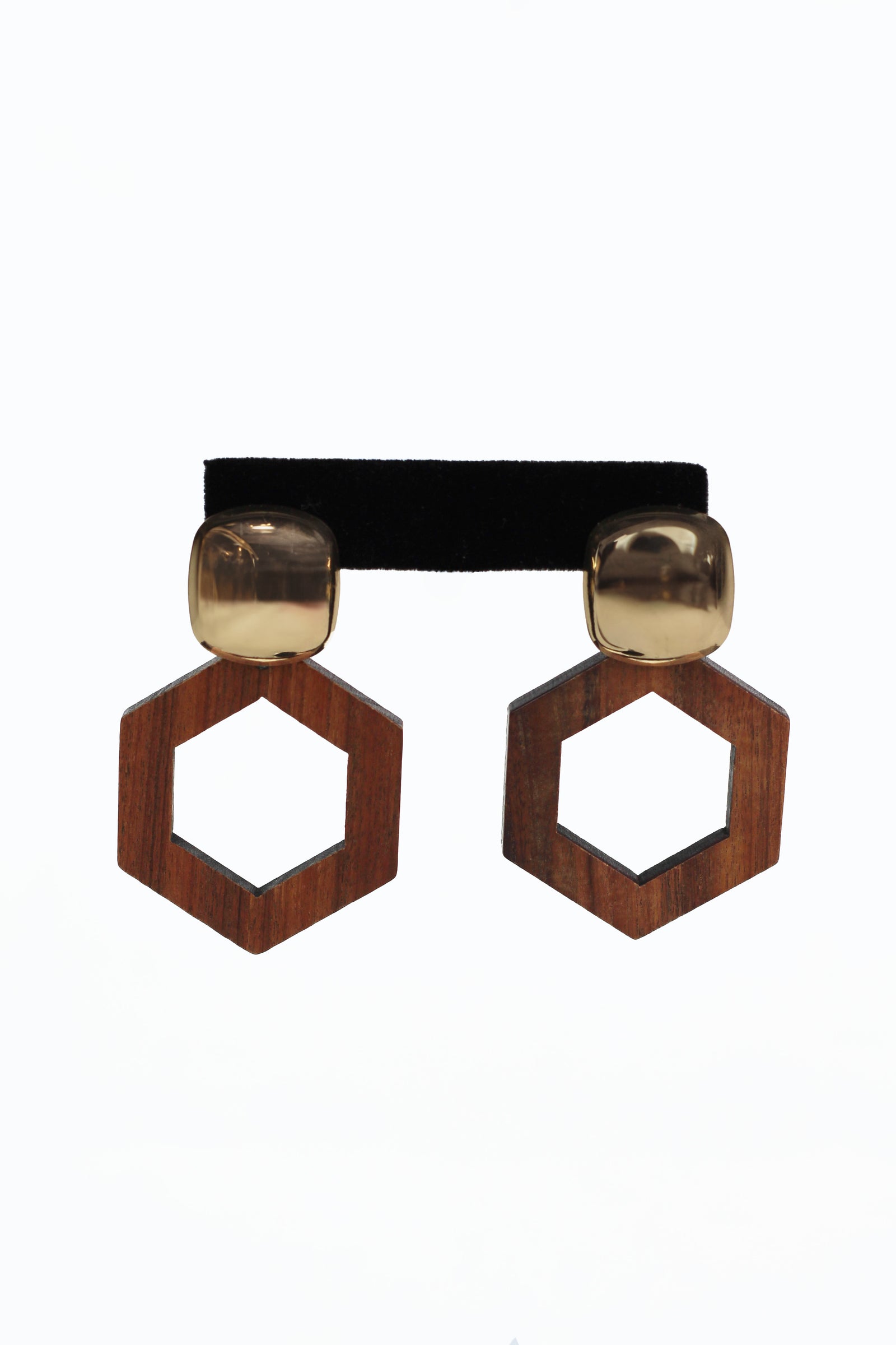 Metal & Wood Hexagon Earrings