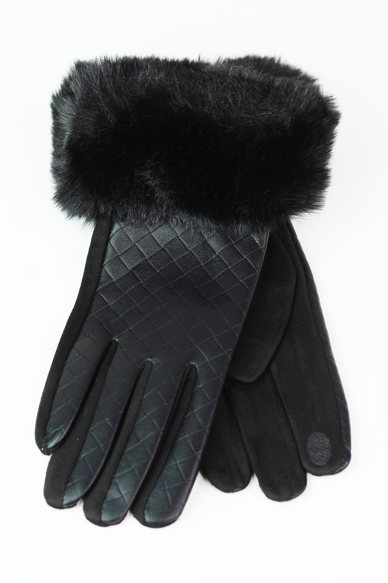 Woven Look Gloves w/ Faux Fur Cuff