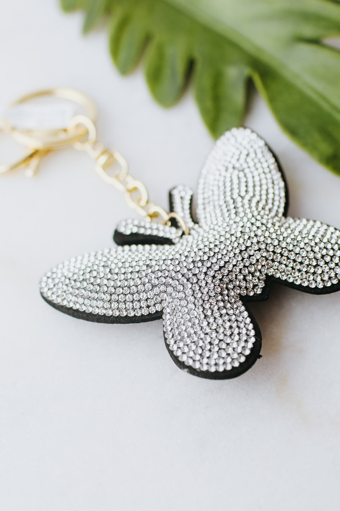 All Rhinestone Puff Butterfly Keychain