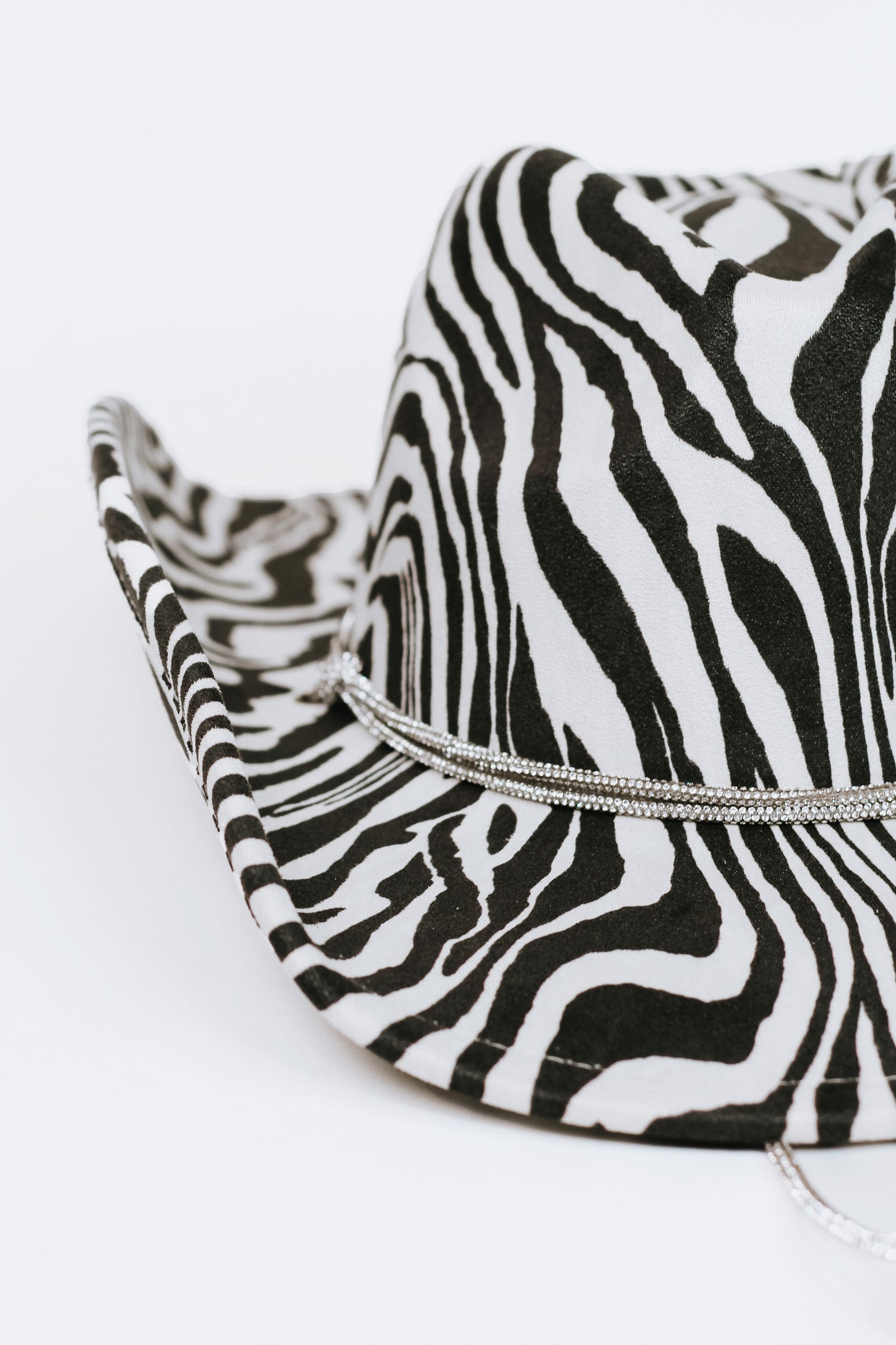 Zebra Print Cowboy Hat w/ Rhinestone String
