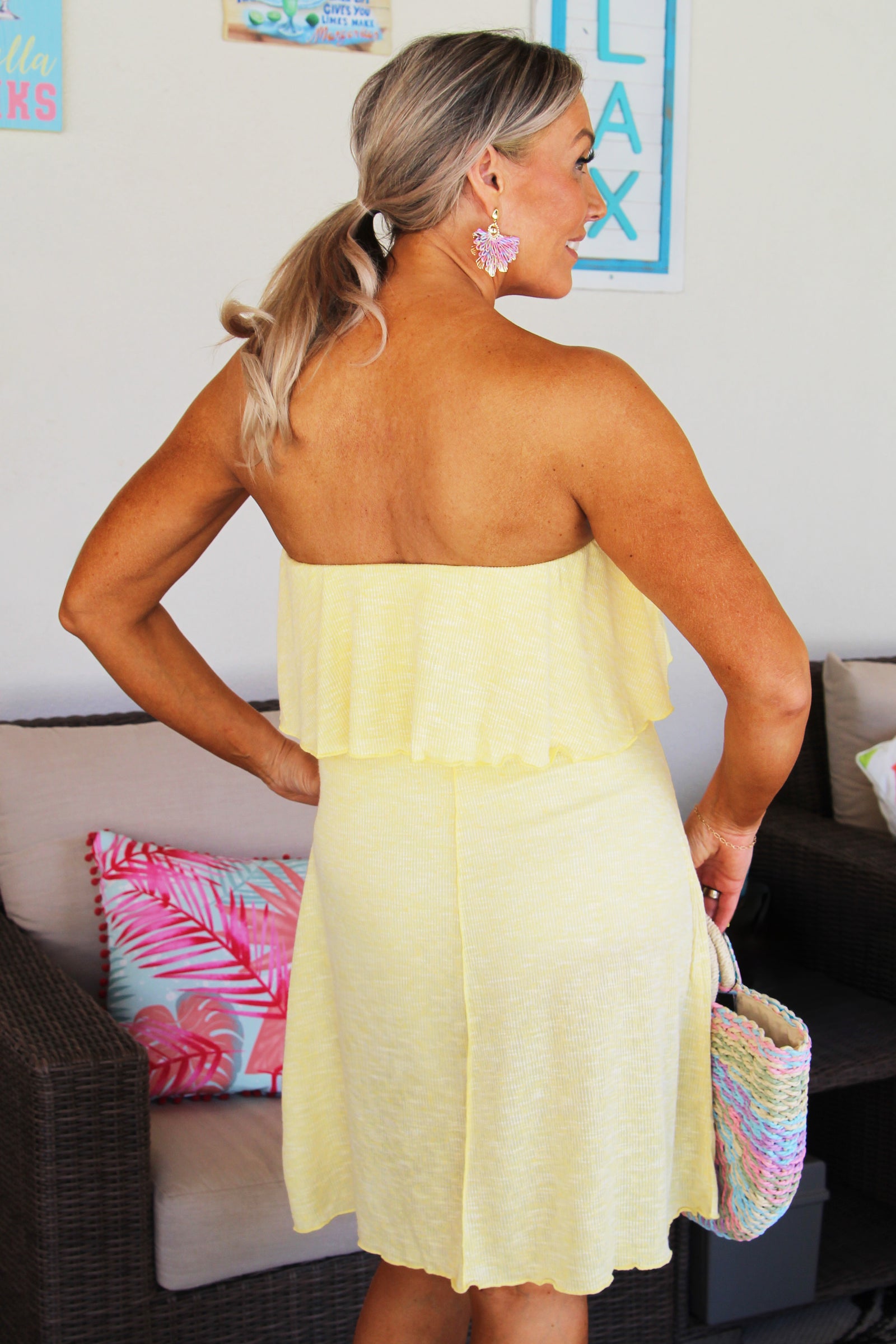 Strapless Flared Mini Dress/Cover Up w/ Top Flounce