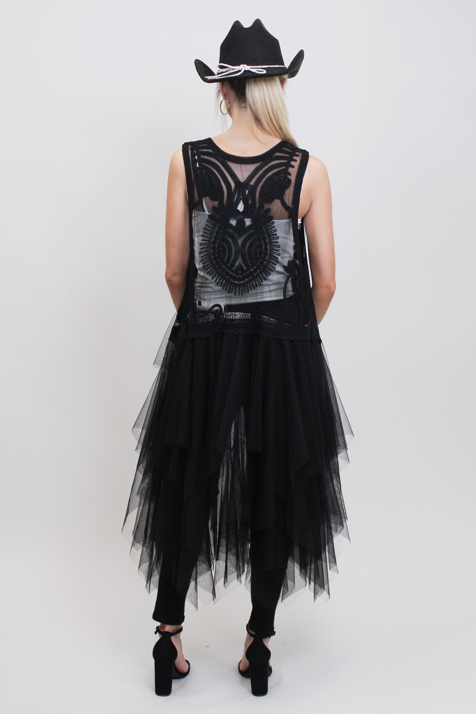 Tulle & Embroidered Layered Vest