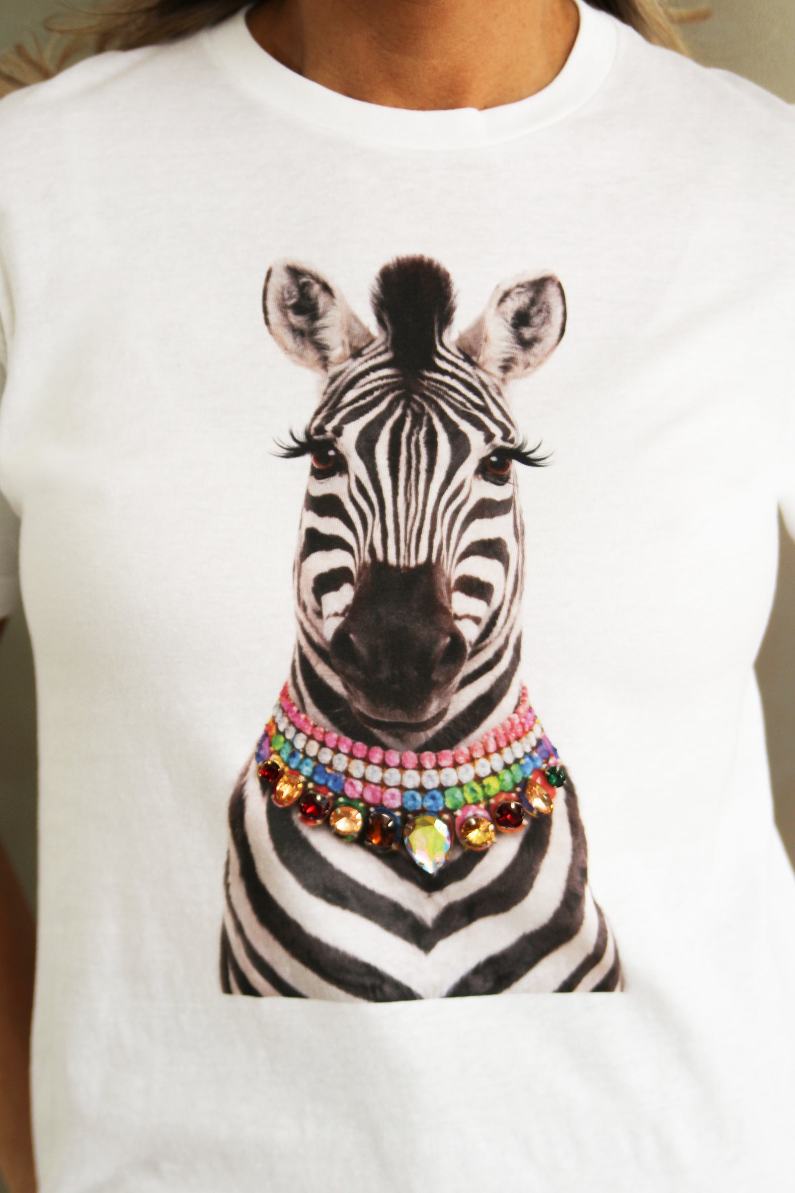 Zebra Wearing Rhinestone Collar T-Shirt