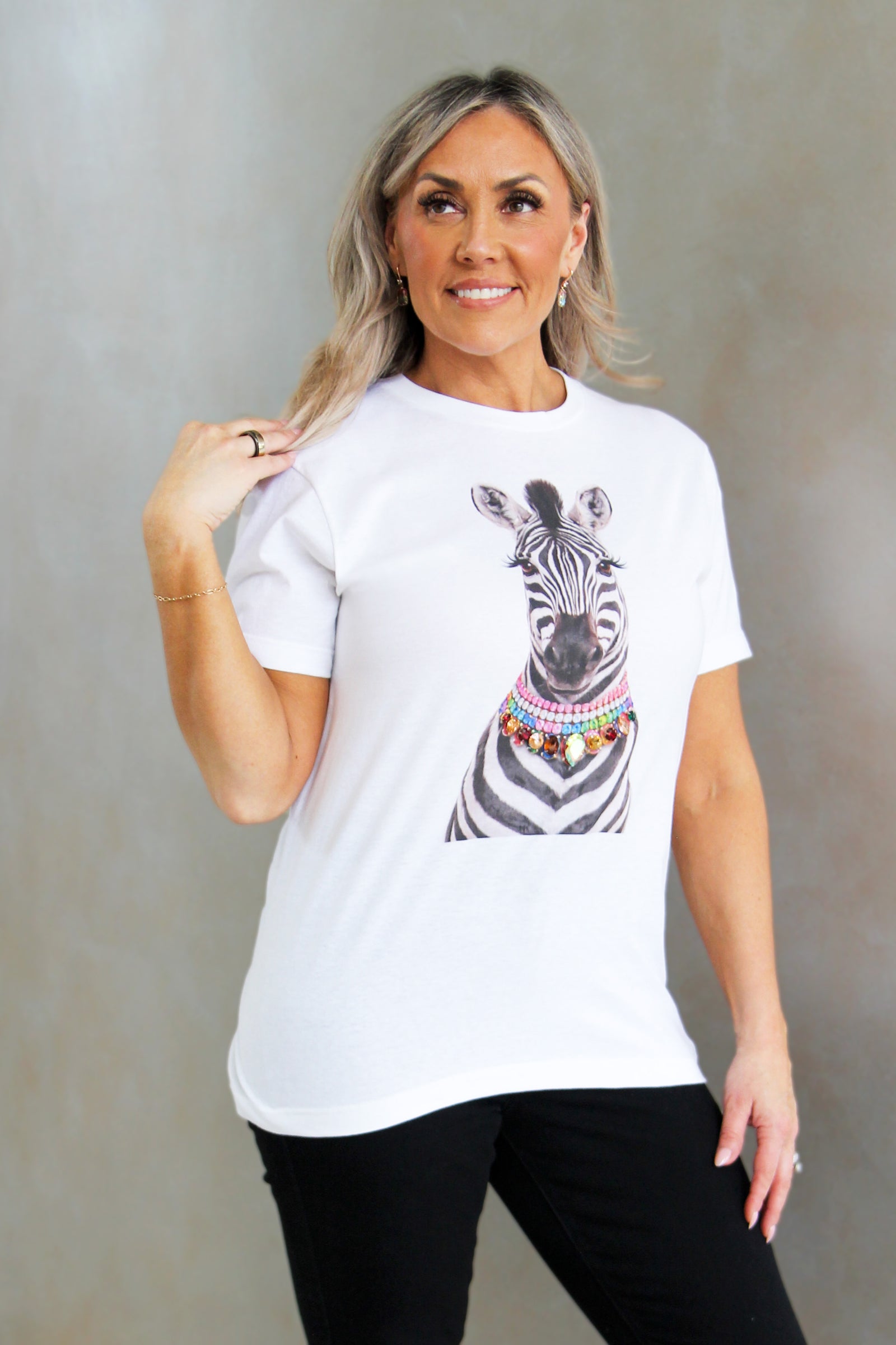 Zebra Wearing Rhinestone Collar T-Shirt
