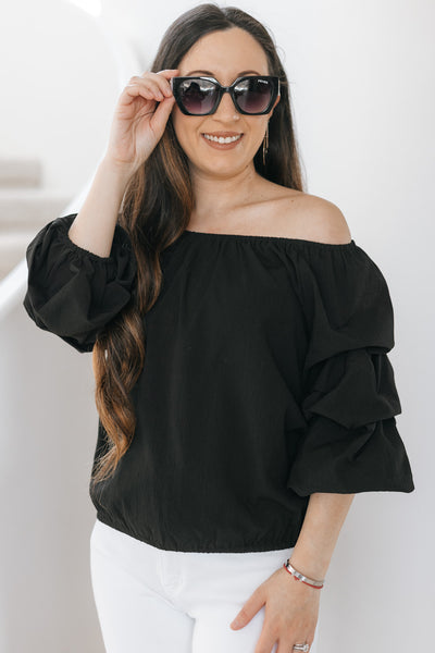 Off The Shoulder Blouse With Cinched Sleeve