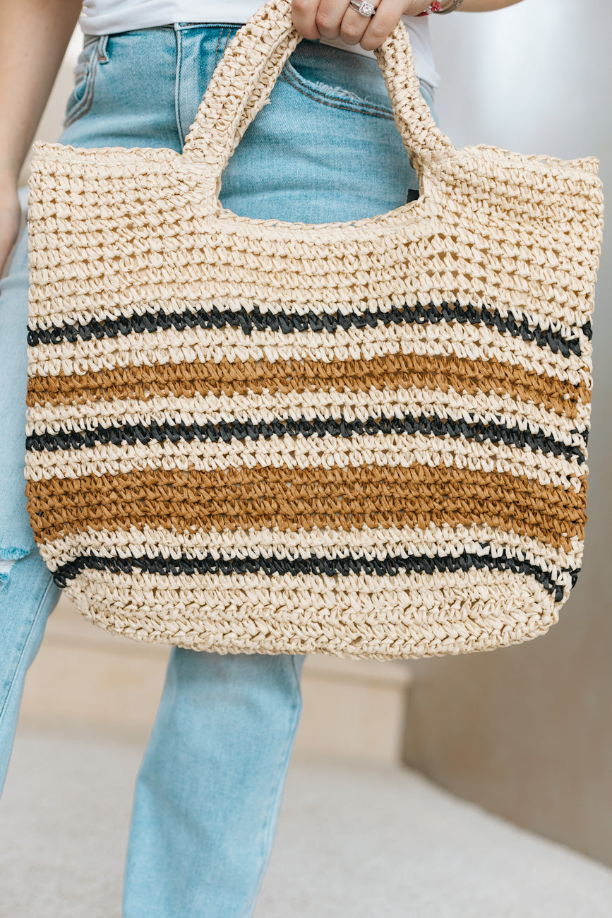 Colored Striped Straw Handle Bag
