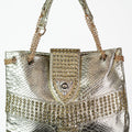 Faux Snake & Rhinestone Purse w/ Stone Accent & Chain Straps