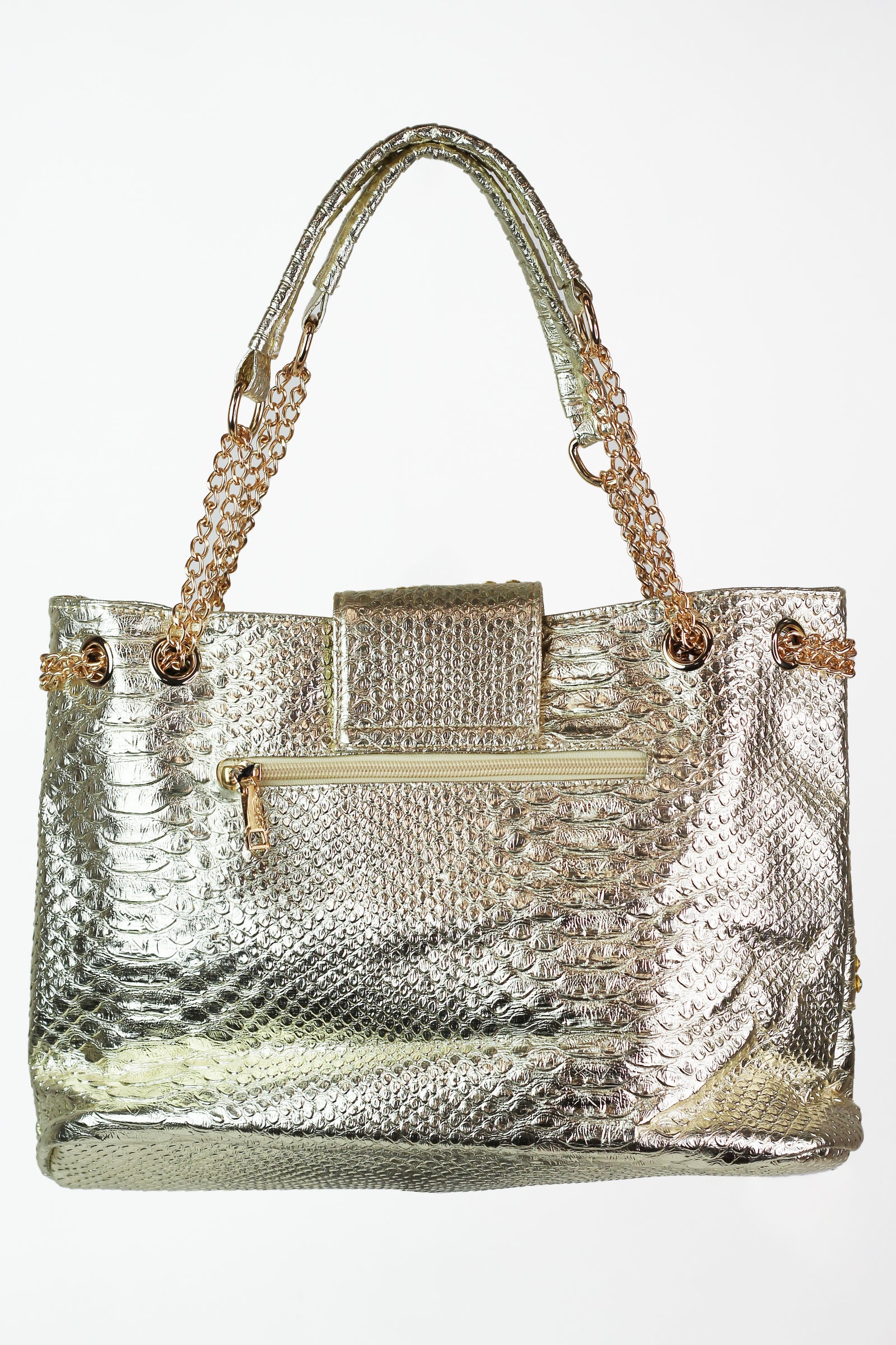 Faux Snake & Rhinestone Purse w/ Stone Accent & Chain Straps