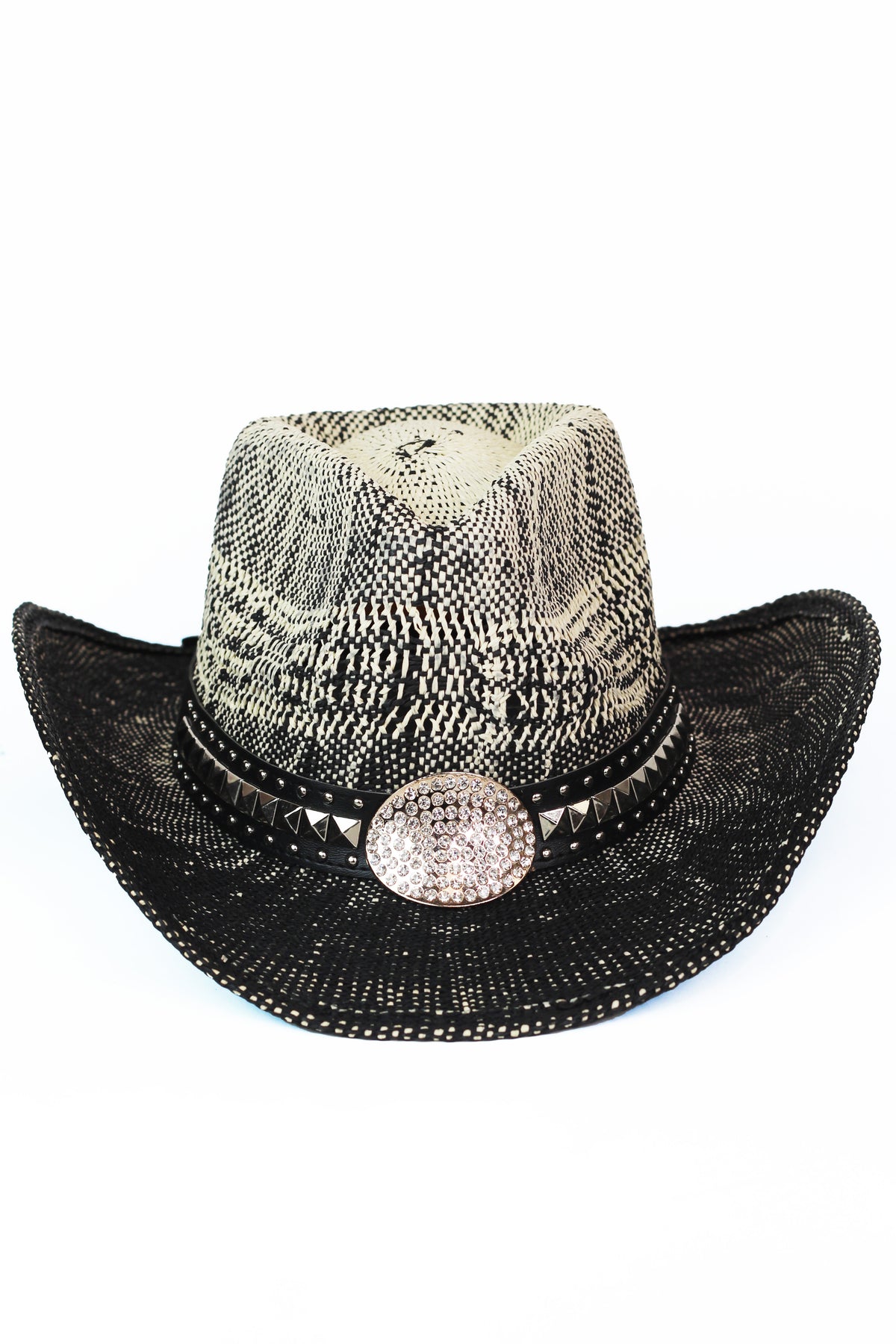 Ombre Straw Cowboy Hat w/ Stud &amp; Rhinestone Trim