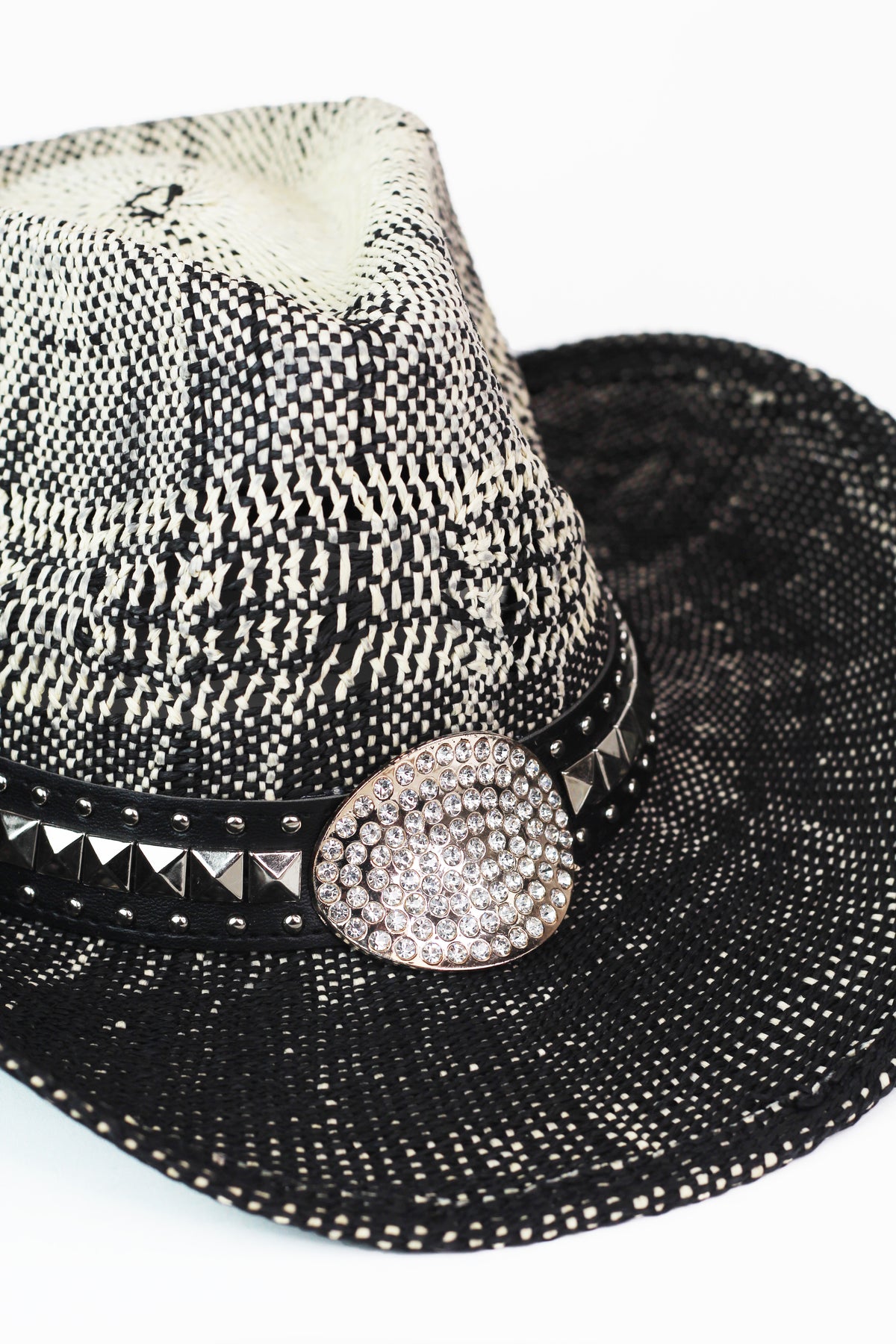 Ombre Straw Cowboy Hat w/ Stud & Rhinestone Trim