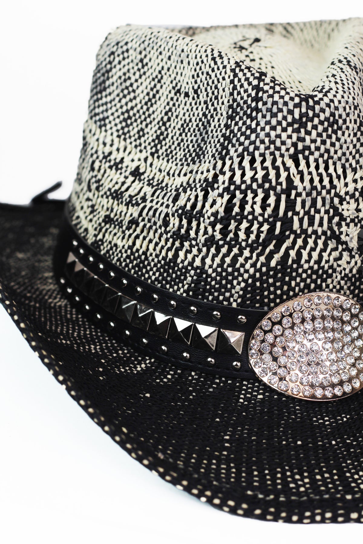 Ombre Straw Cowboy Hat w/ Stud & Rhinestone Trim