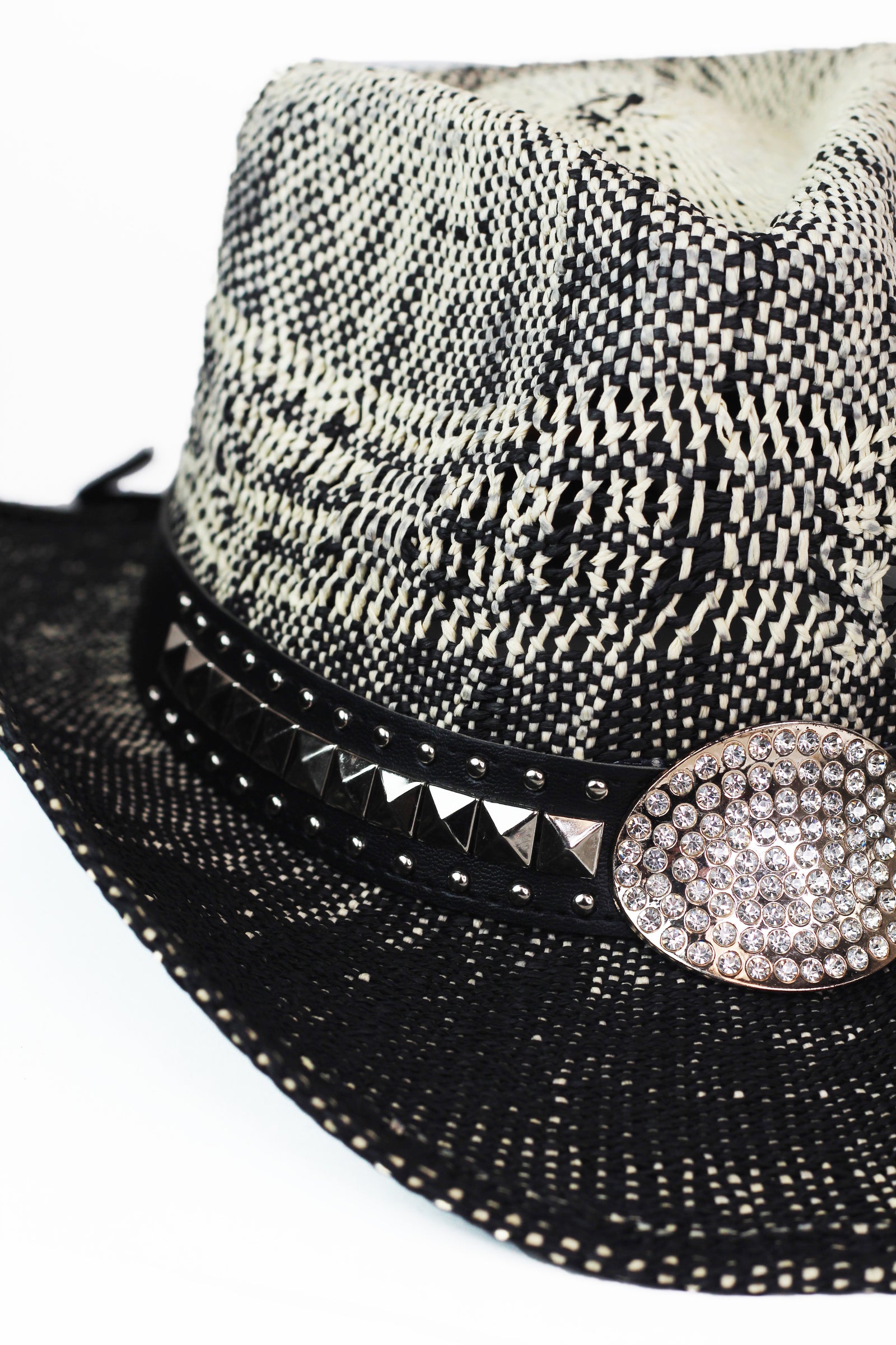 Ombre Straw Cowboy Hat w/ Stud & Rhinestone Trim