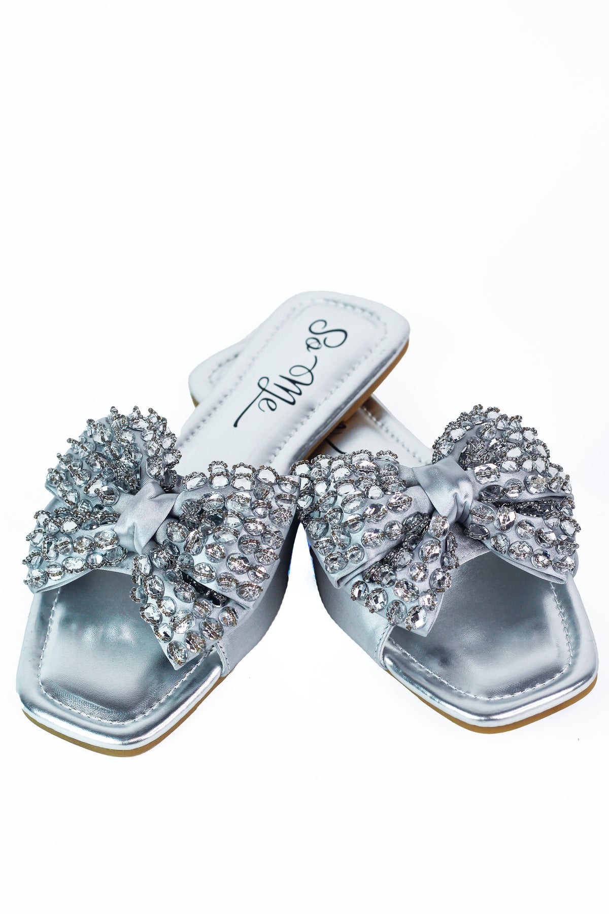 Satin & Rhinestone Bow Flat Sandals