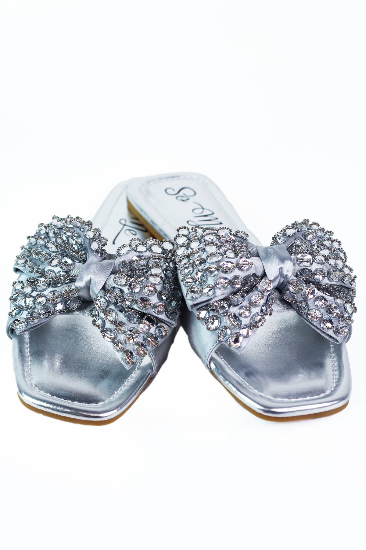 Satin & Rhinestone Bow Flat Sandals