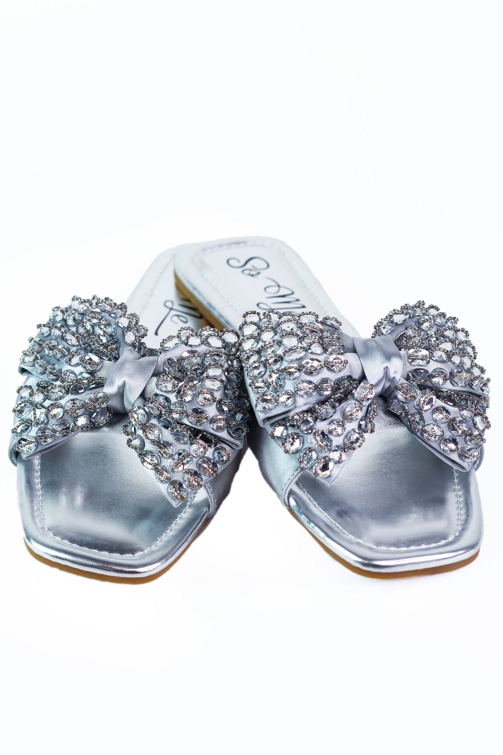 Satin & Rhinestone Bow Flat Sandals