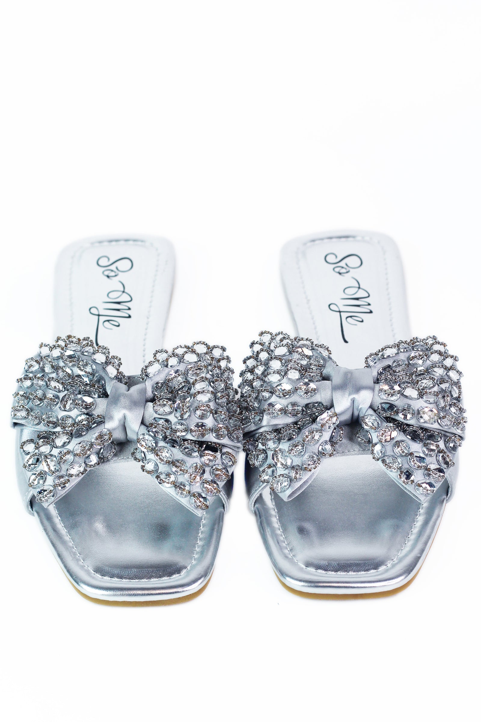 Satin & Rhinestone Bow Flat Sandals