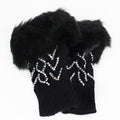 Cable Knit Fingerless Gloves w/ Rhinestone Accents & Fur Trim