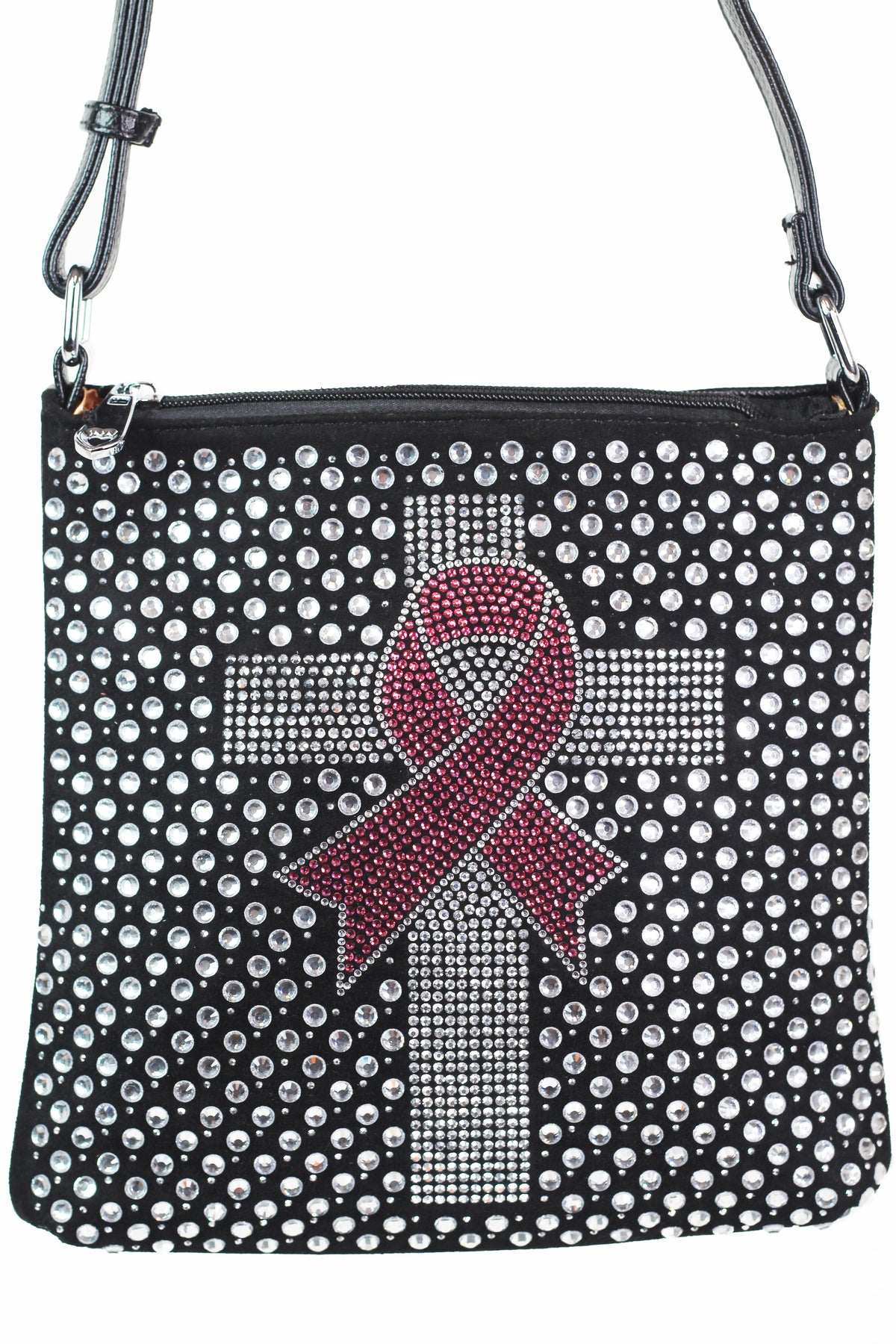 Rhinestone Front Messenger Bag w/ Cross & BCA Embellishment