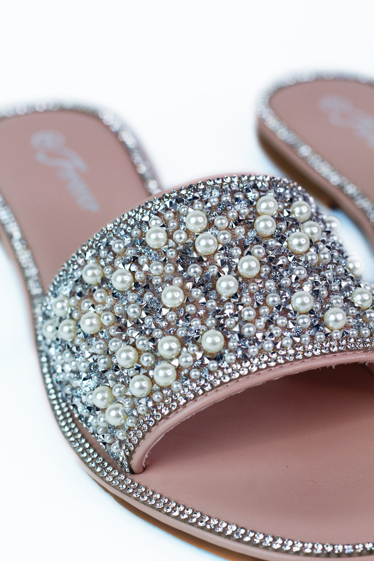 Pearl & Rhinestone Band Flat Sandals
