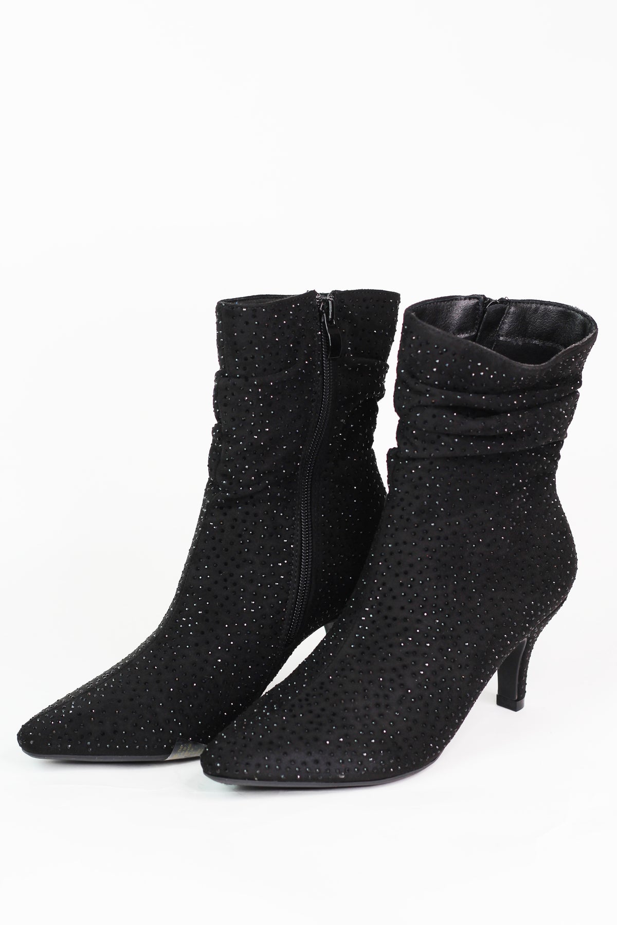 Slouch Rhinestone Ankle Bootie 3 inch heel
