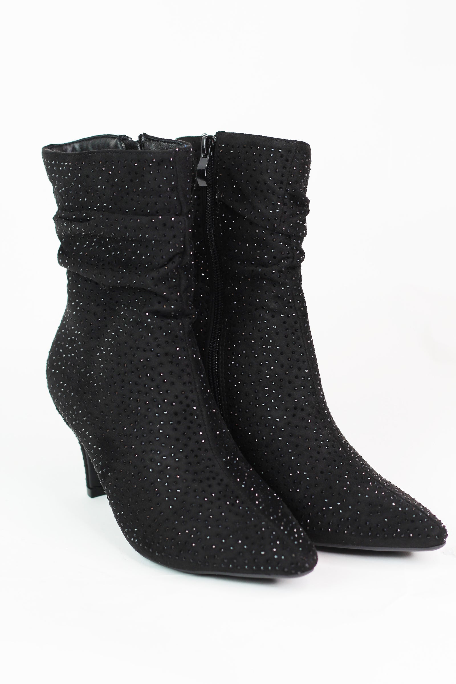 Slouch Rhinestone Ankle Bootie 3 inch heel