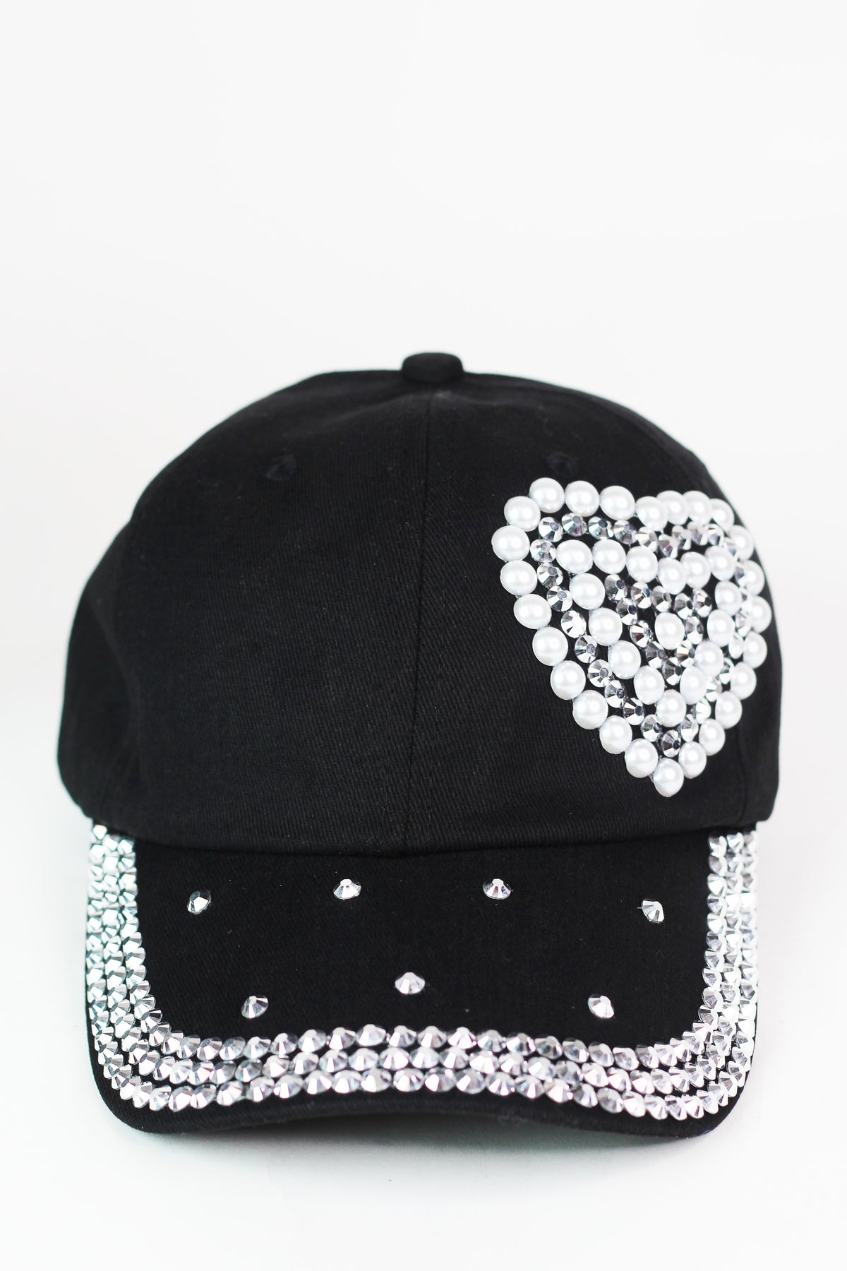 Stud &amp; Pearl Trimmed Heart Baseball Cap