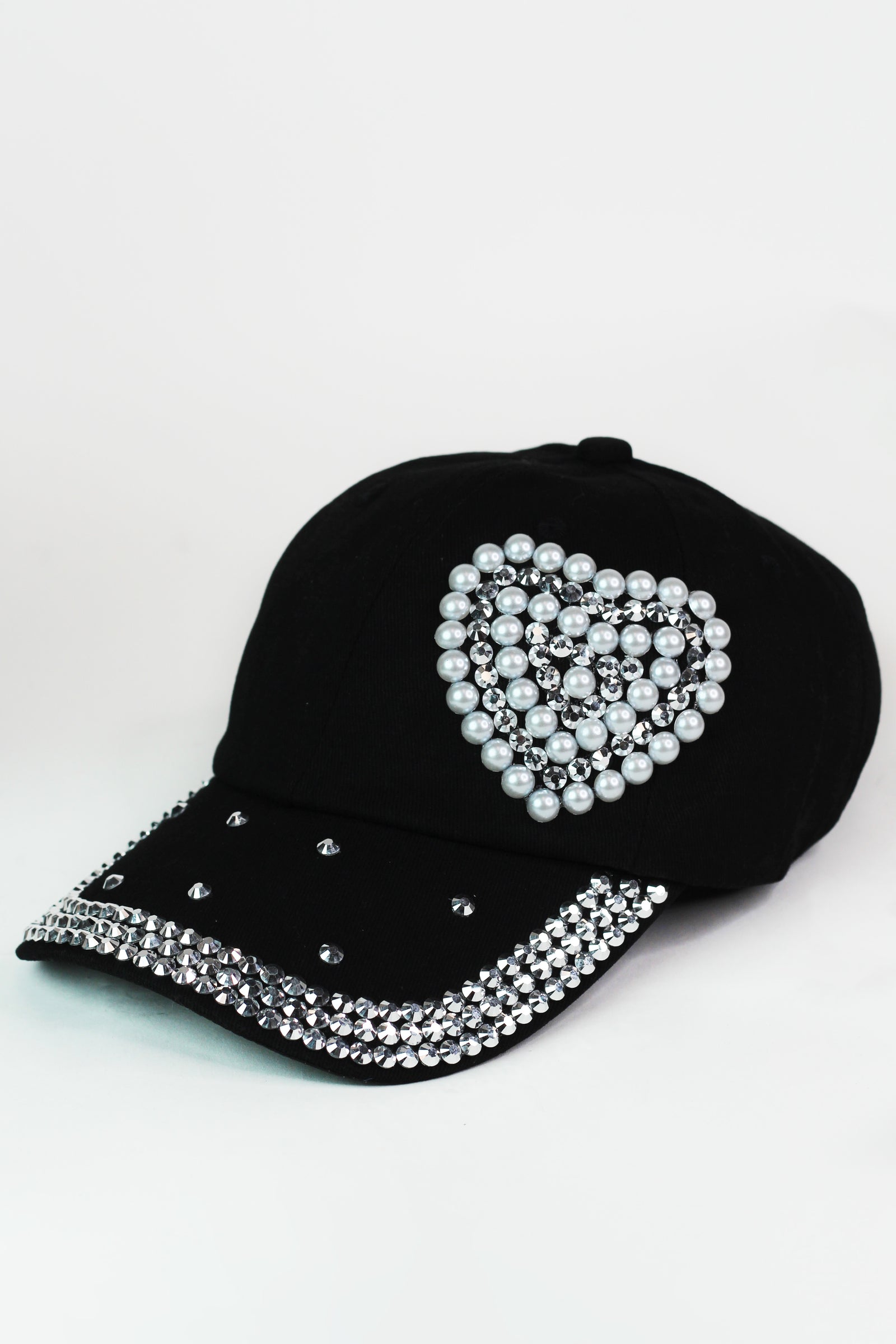 Stud & Pearl Trimmed Heart Baseball Cap