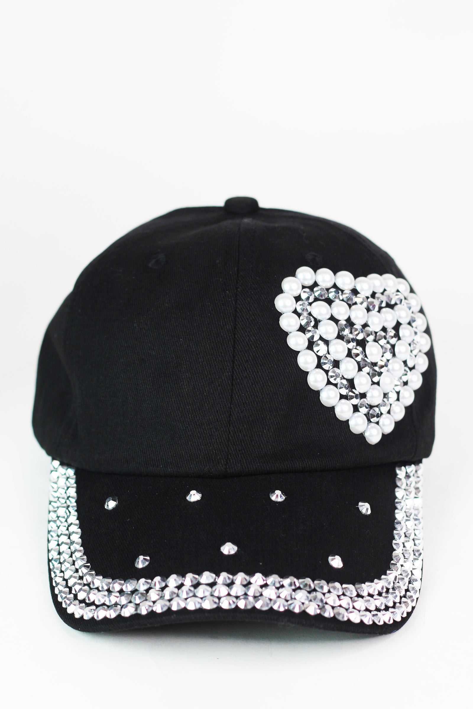 Stud & Pearl Trimmed Heart Baseball Cap