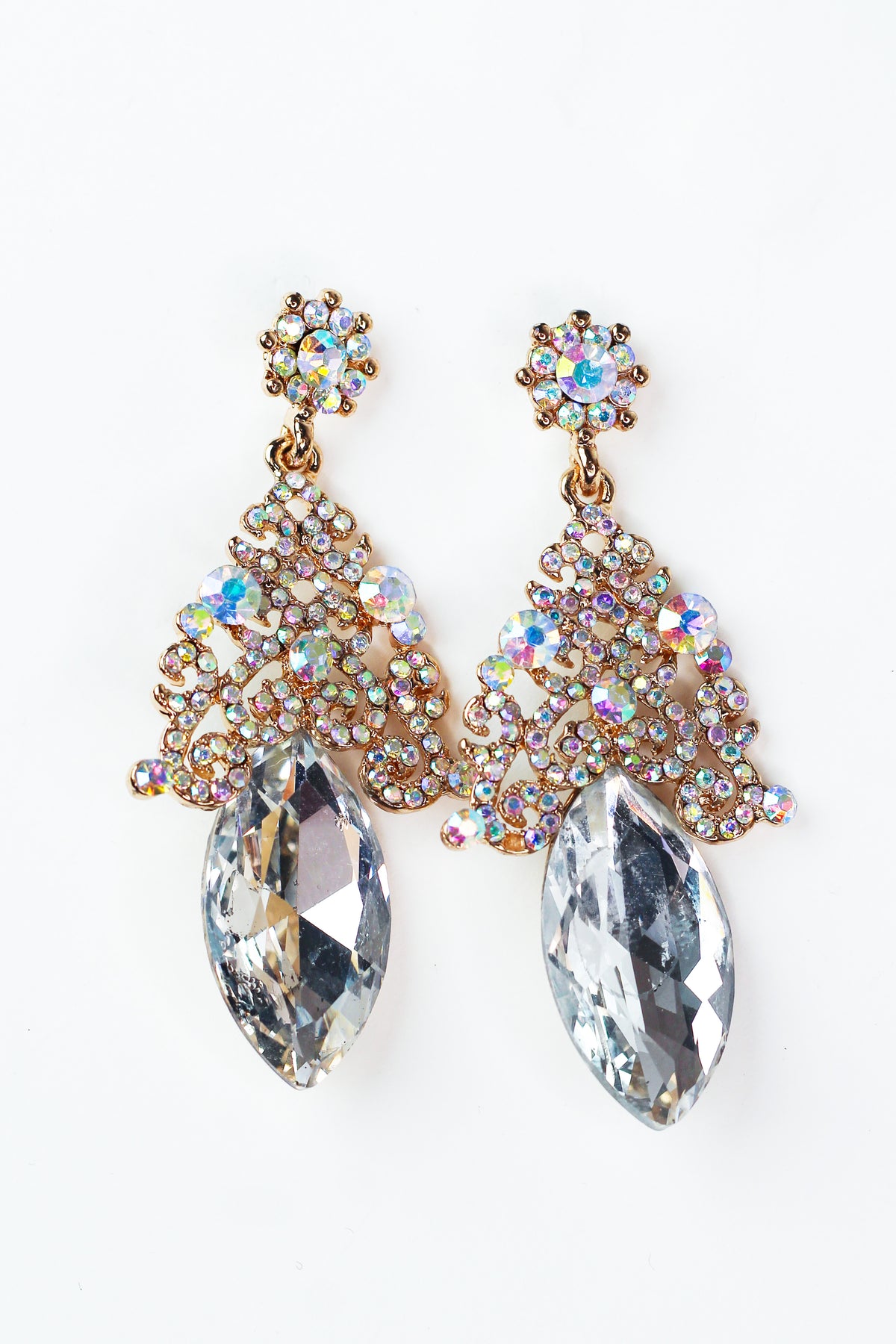 Round &amp; Triangle Pave Clusters w/ Large Marquis Earrings