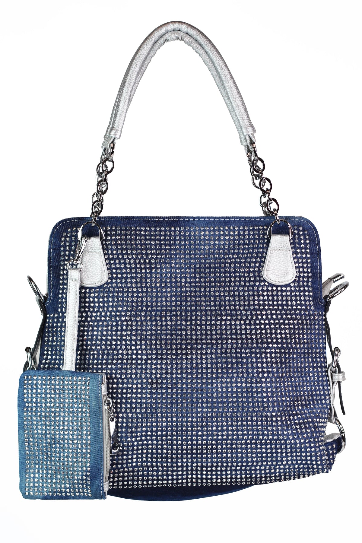 Rhinestone Front Double Handle Purse w/ Matching Wristlet Pouch