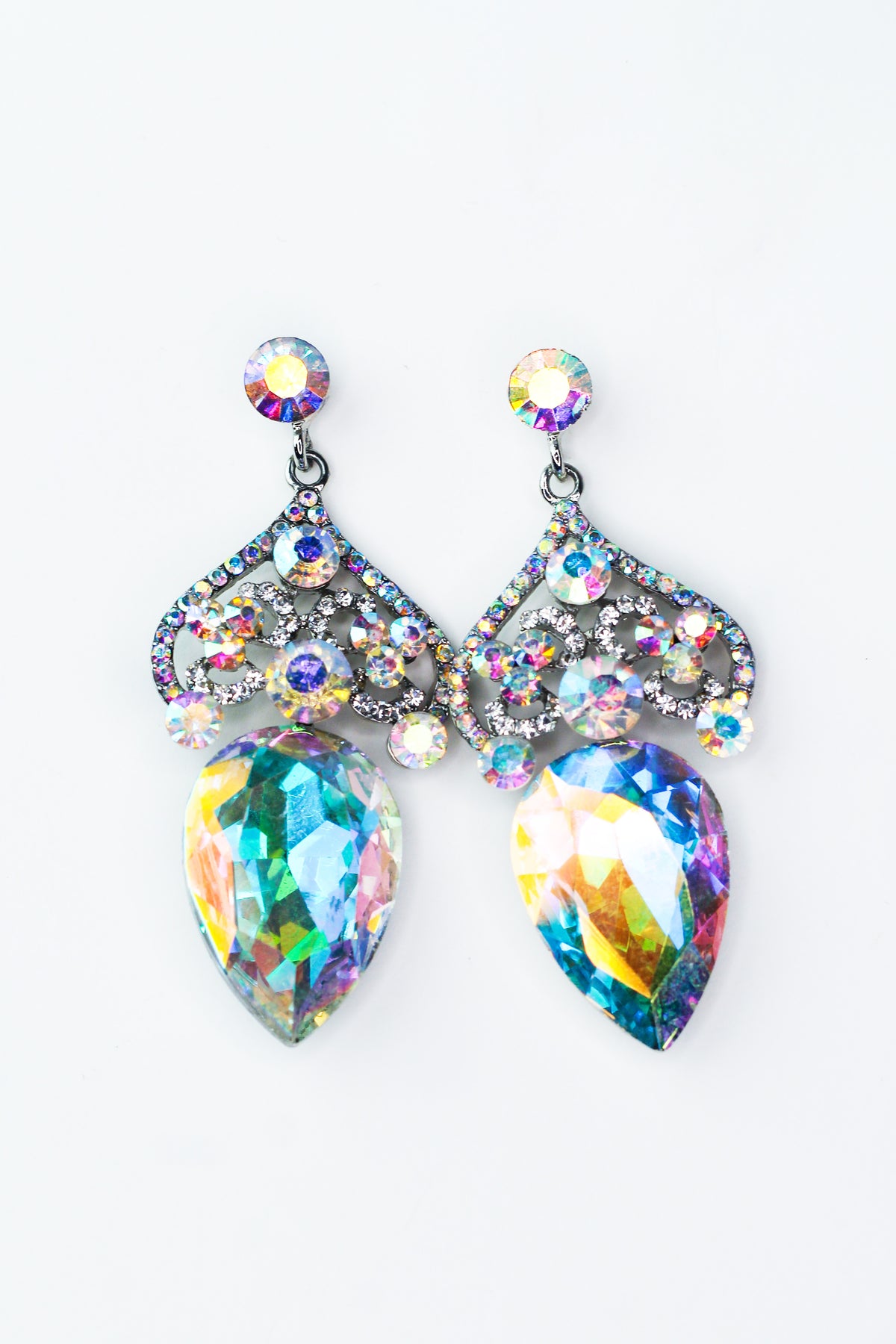 Round &amp; Pave Filigree &amp; Teardrop Earrings
