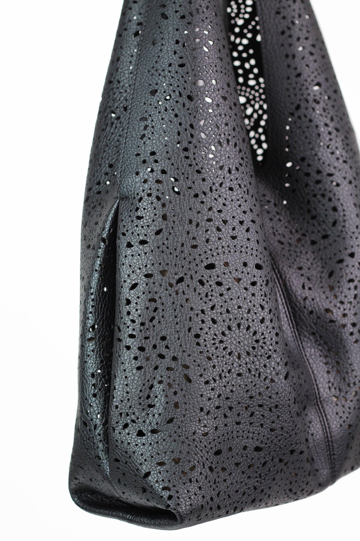 Faux Leather Hobo Bag w/ Cutout Swirl Design
